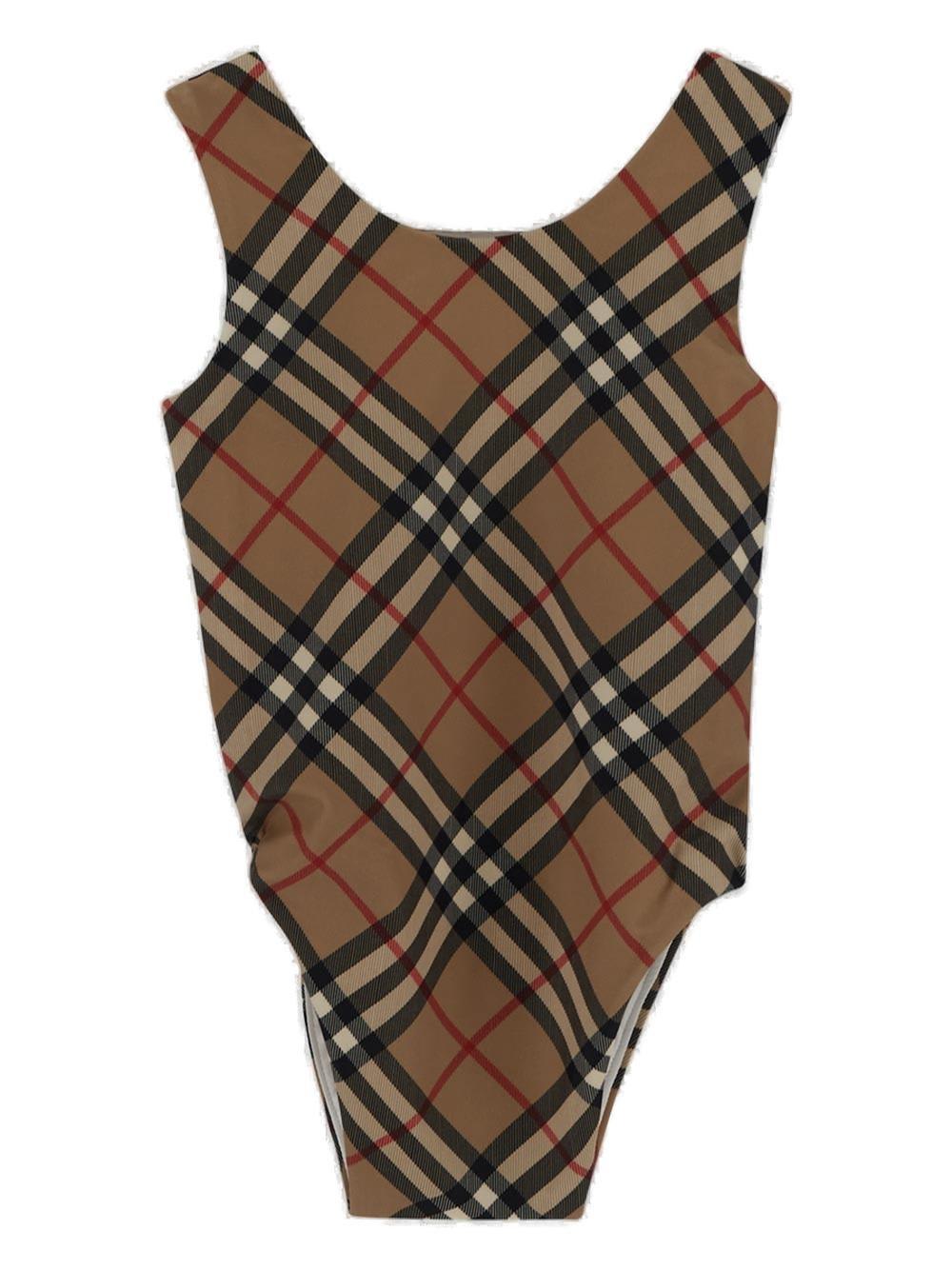 Shop Burberry Vintage Check Sleeveless Swimsuit In Neutrals