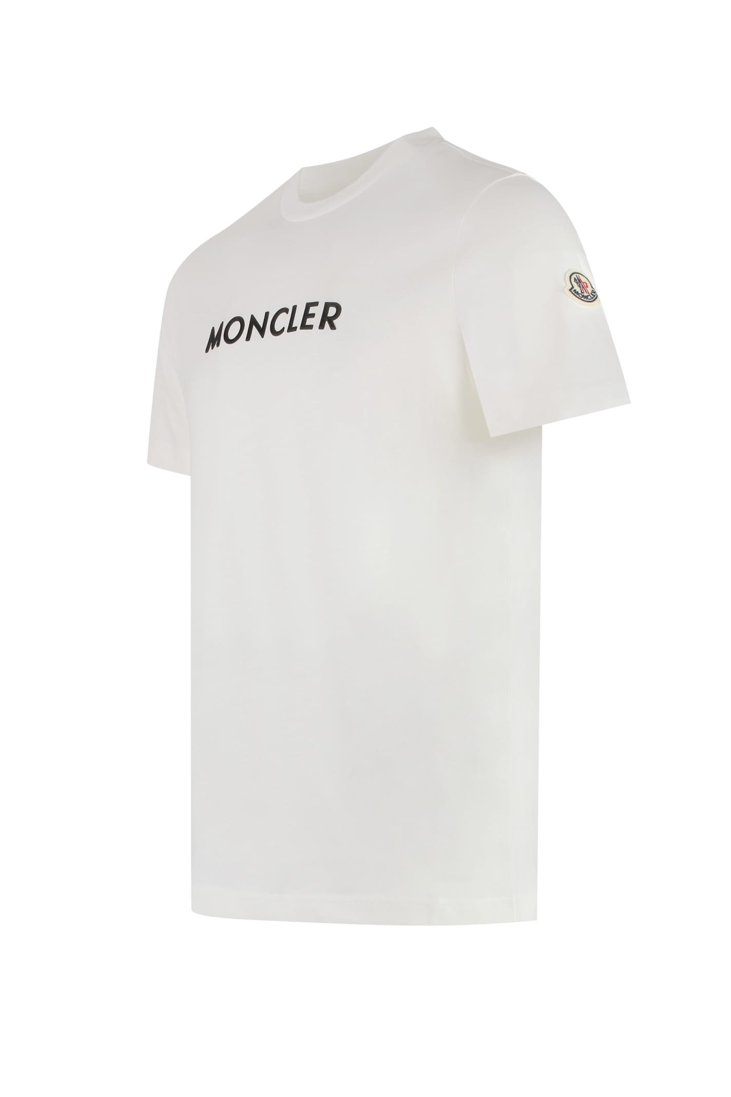 Shop Moncler Logo Cotton T-shirt In Ivory