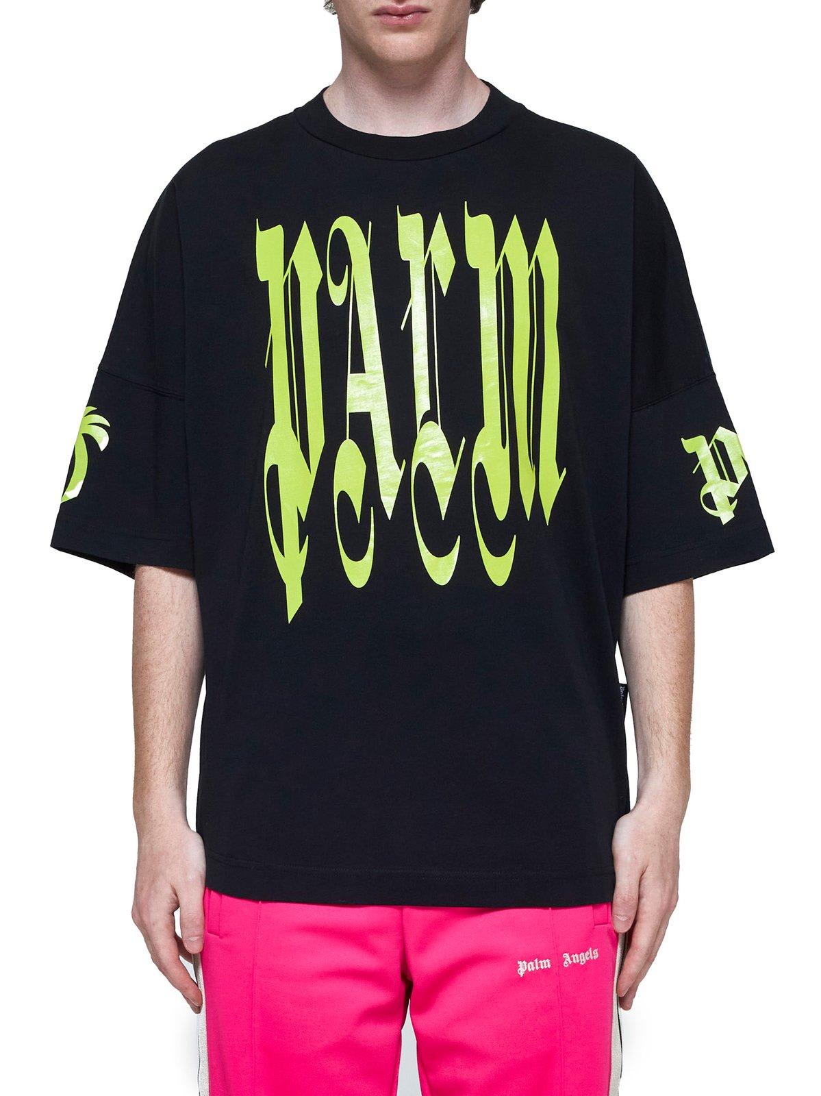 Shop Palm Angels Gothic Logo Printed Crewneck T-shirt In Black