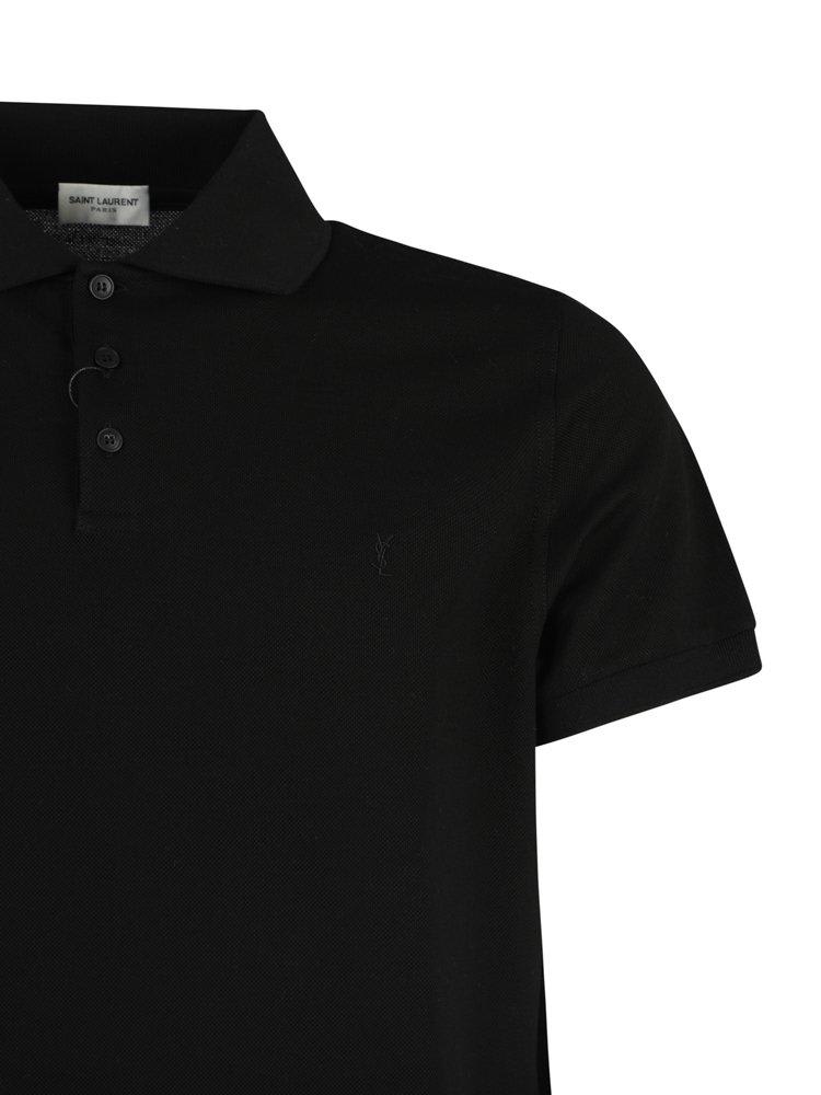 Shop Saint Laurent Buttoned Short-sleeved Polo Shirt In Black