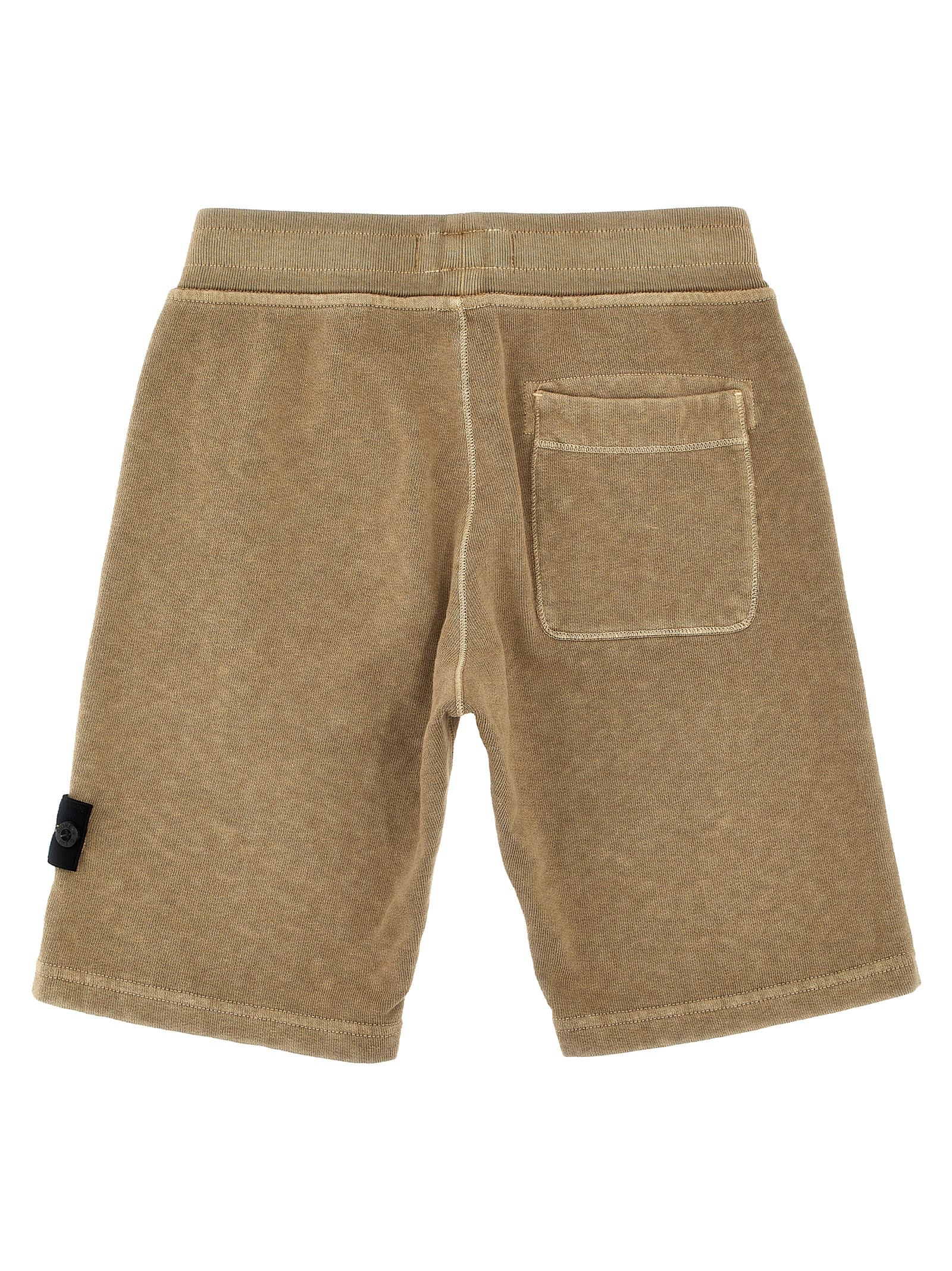 Stone Island Logo Badge Bermuda Shorts In Beige