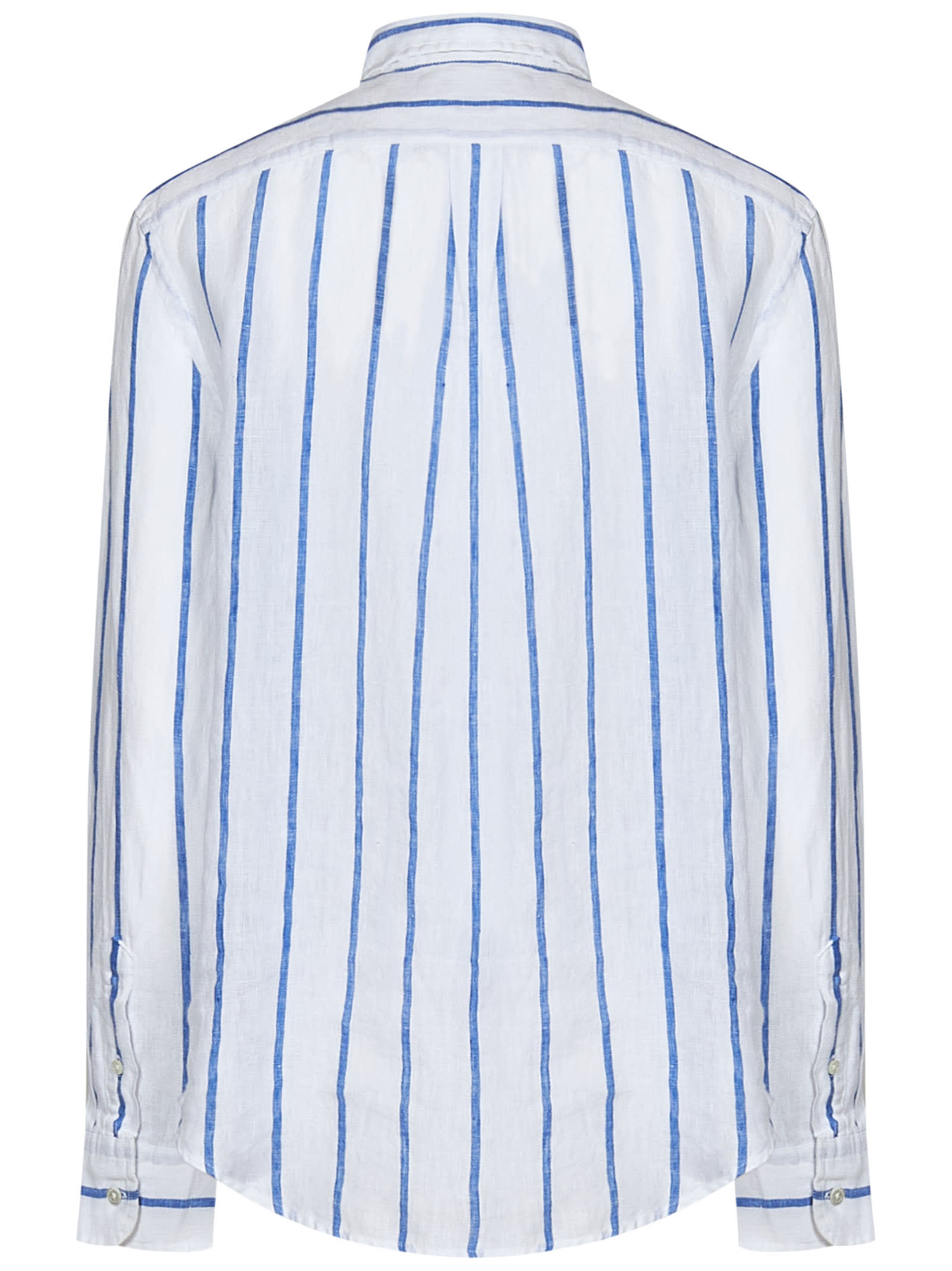 Shop Ralph Lauren Logo Detail Round Hem Stripe Shirt In 958 White/royal