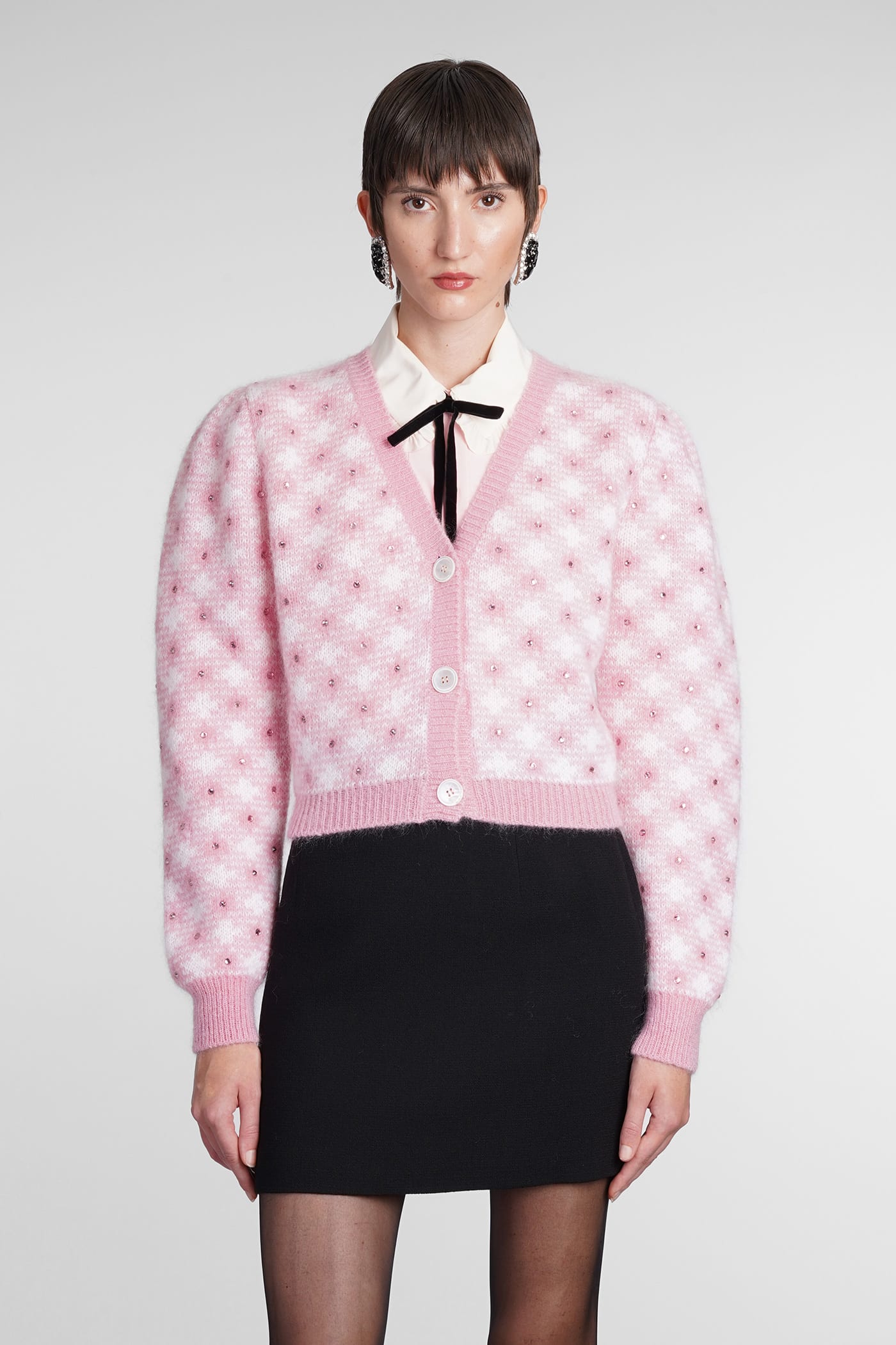 Alessandra Rich Cardigan In Rose-pink Wool