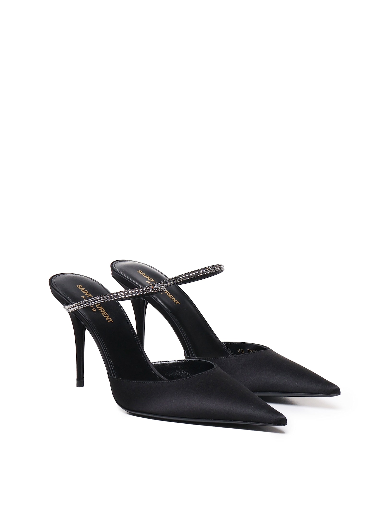 Shop Saint Laurent Slingback Barbara In Satin In Black