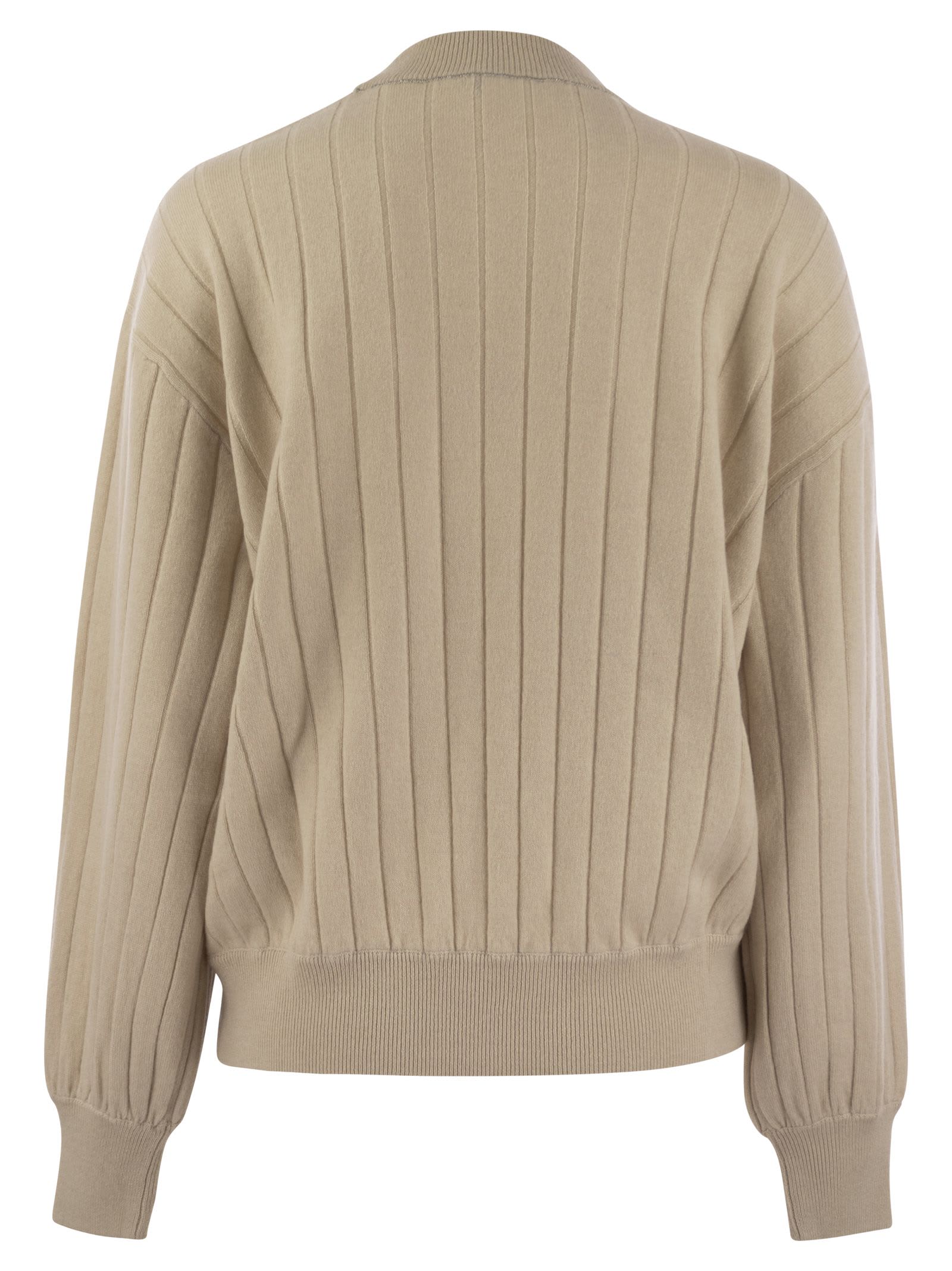 Shop Brunello Cucinelli Cashmere V-neck Sweater With Necklace In Beige