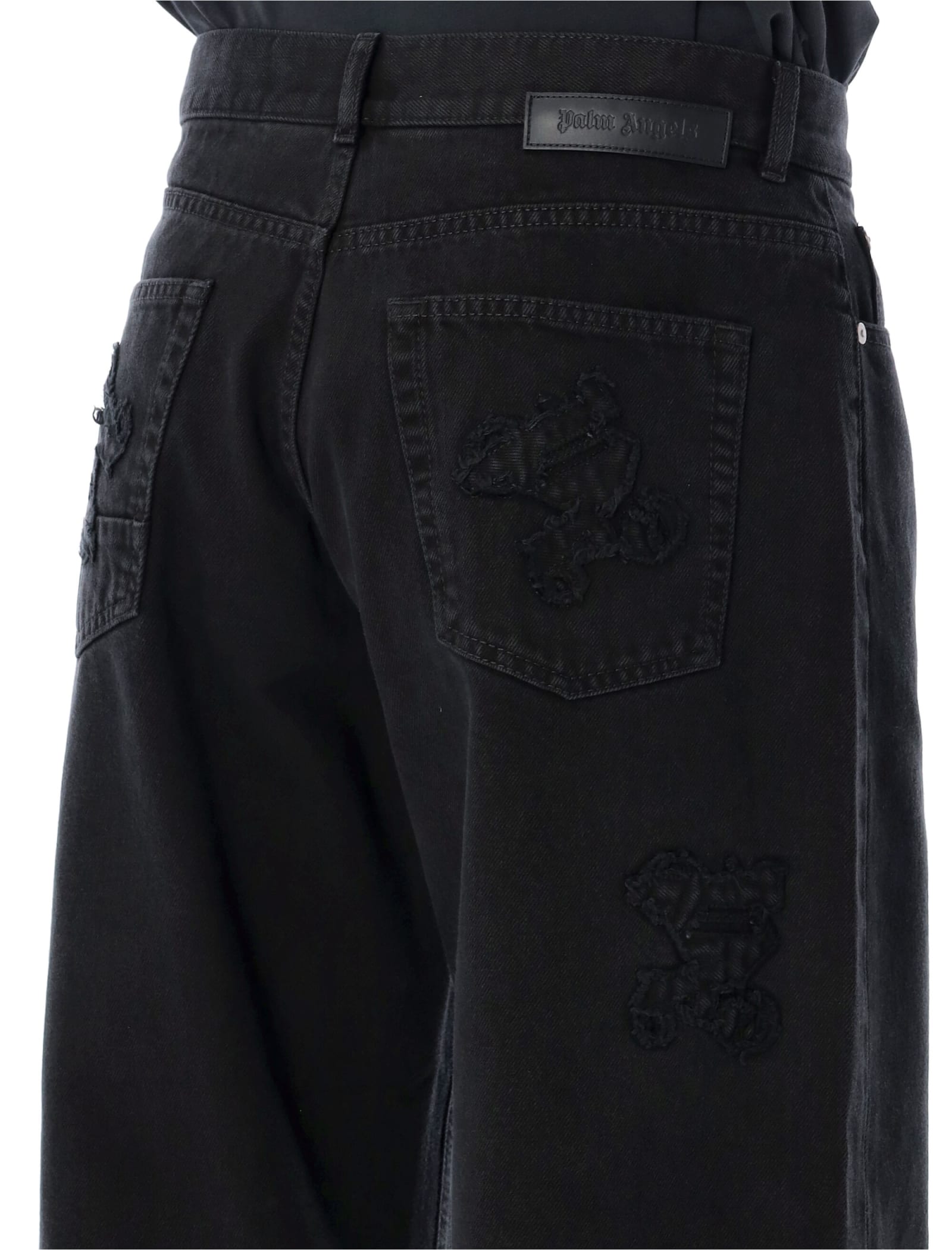 Shop Palm Angels Monogram Loose Denim Pant In Black