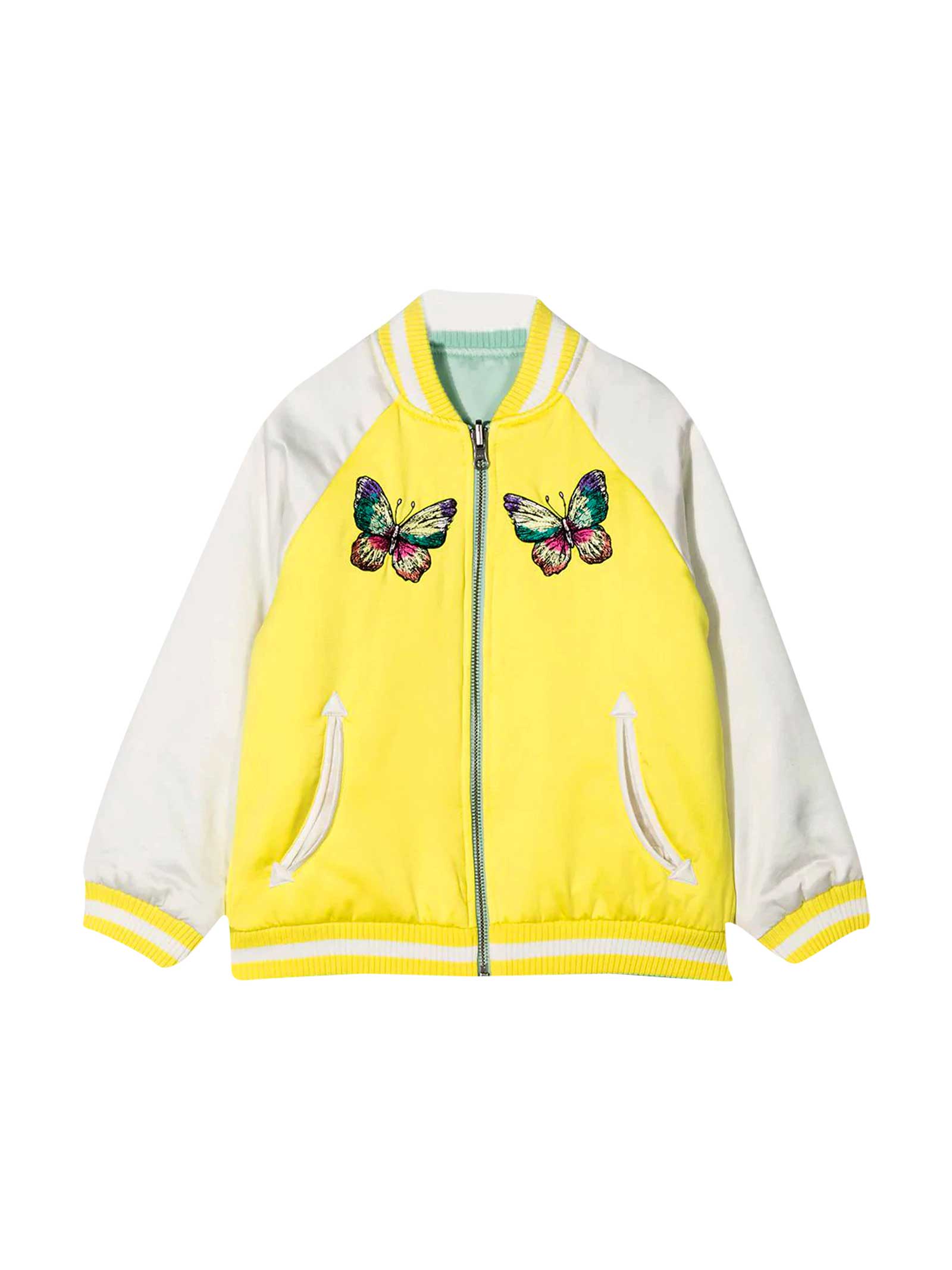 Photo of  Stella McCartney Kids Reversible Multicolor Bomber Jacket With Applications- shop Stella McCartney Kids jackets online sales