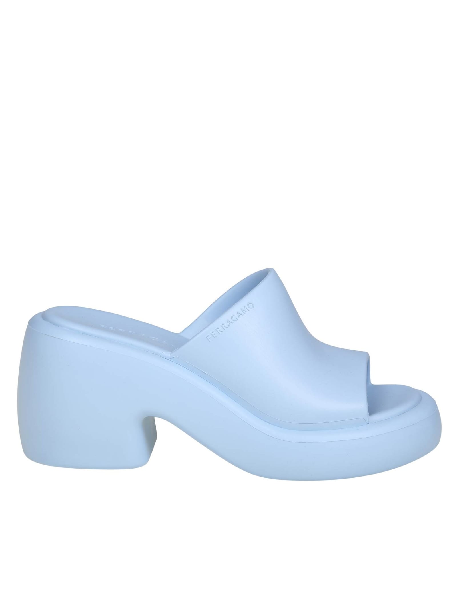 Ferragamo 55mm Open-toe Platform Slides In Sky Blue