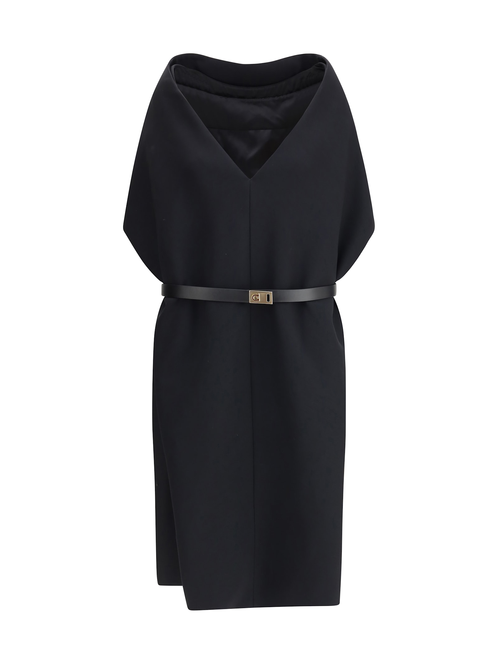 Ferragamo Belted Midi Dress In Black