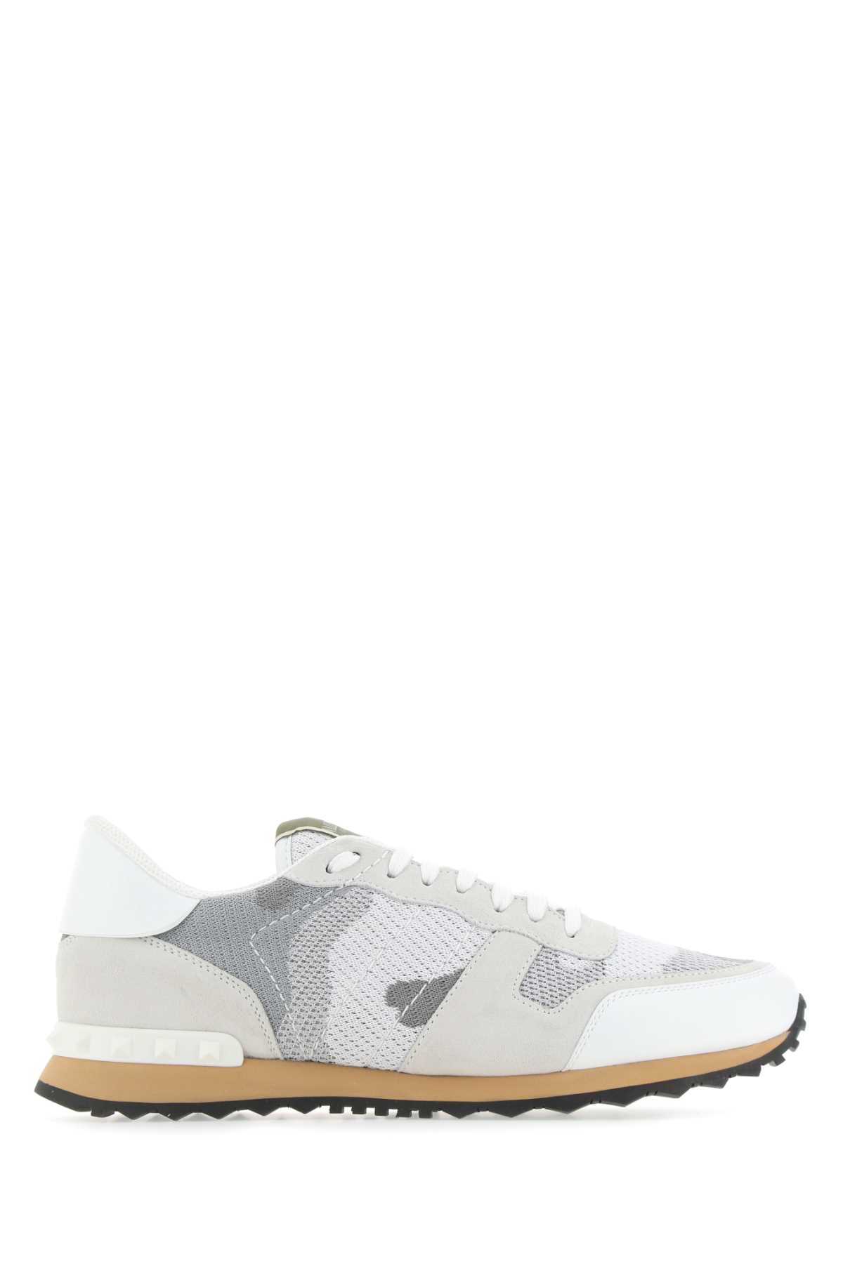 Shop Valentino Multicolor Leather And Fabric Rockrunner Camouflage Sneakers In Biancopastelgreybiancobiabeigebia