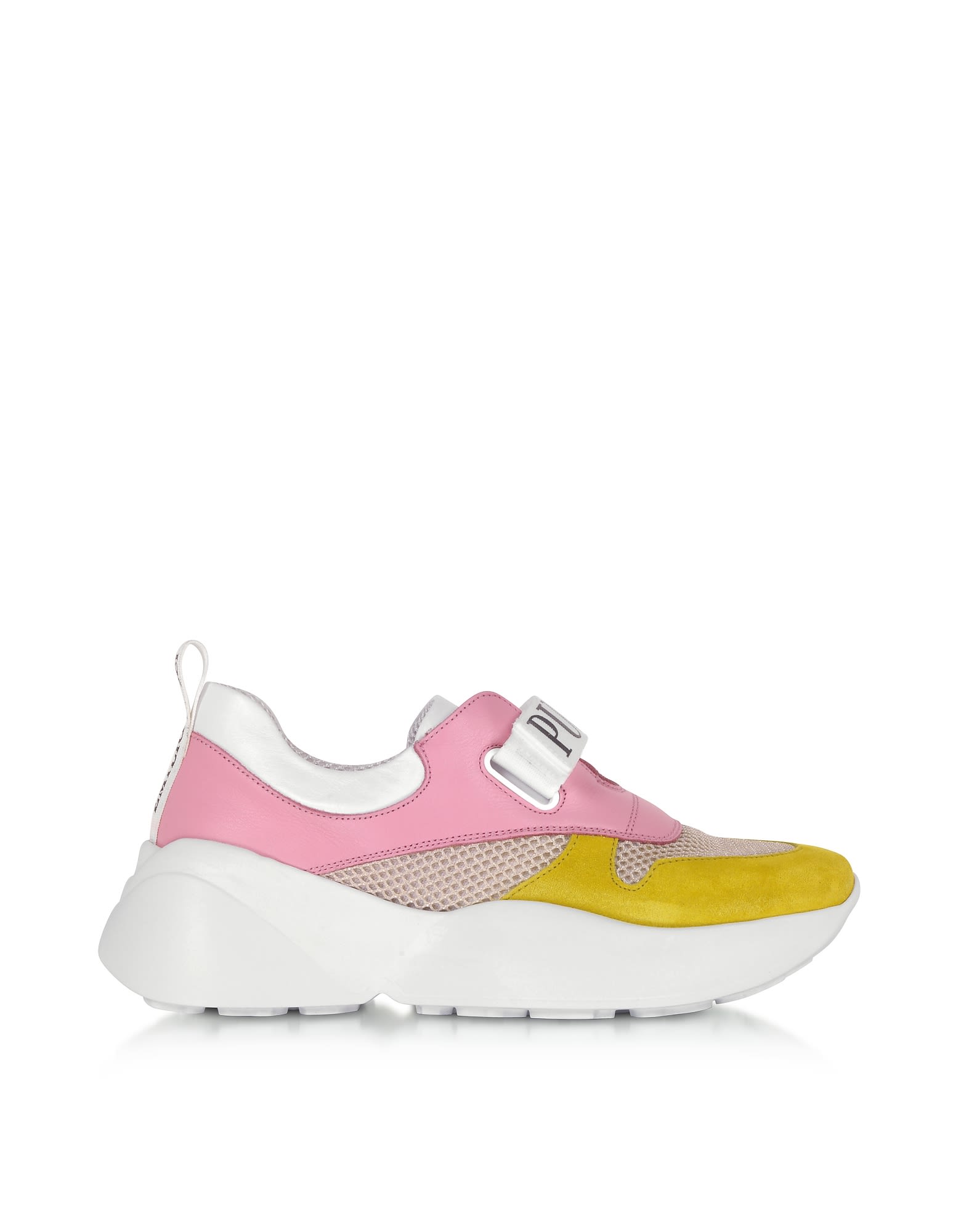 Emilio Pucci Pink & Lime Green Leather And Nylon Sneakers