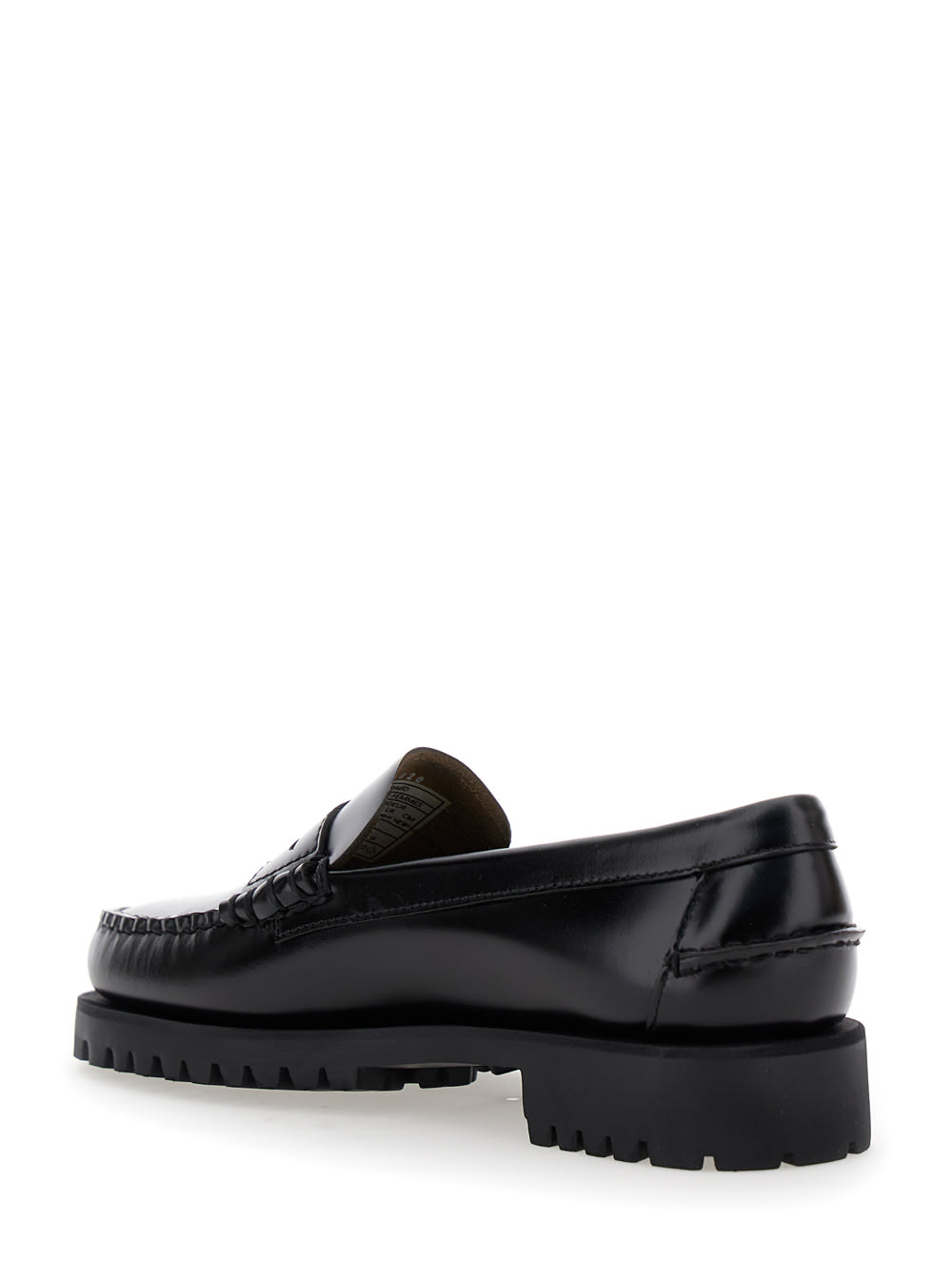 Shop Sebago Black Slip-on Loafers With Lug Sole In Leather Woman