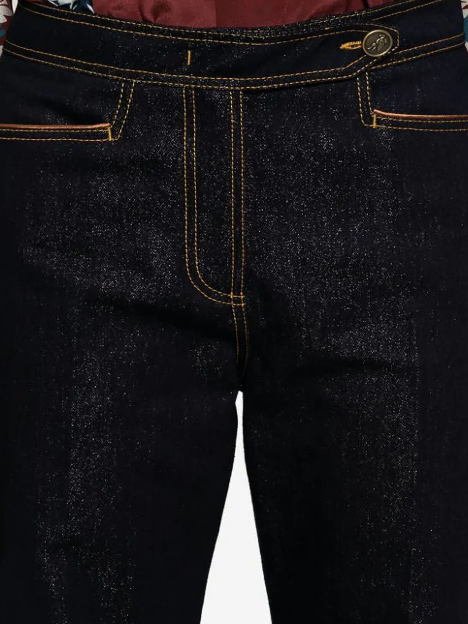 Shop Etro Pegaso-buttons Cropped Jeans In Blue