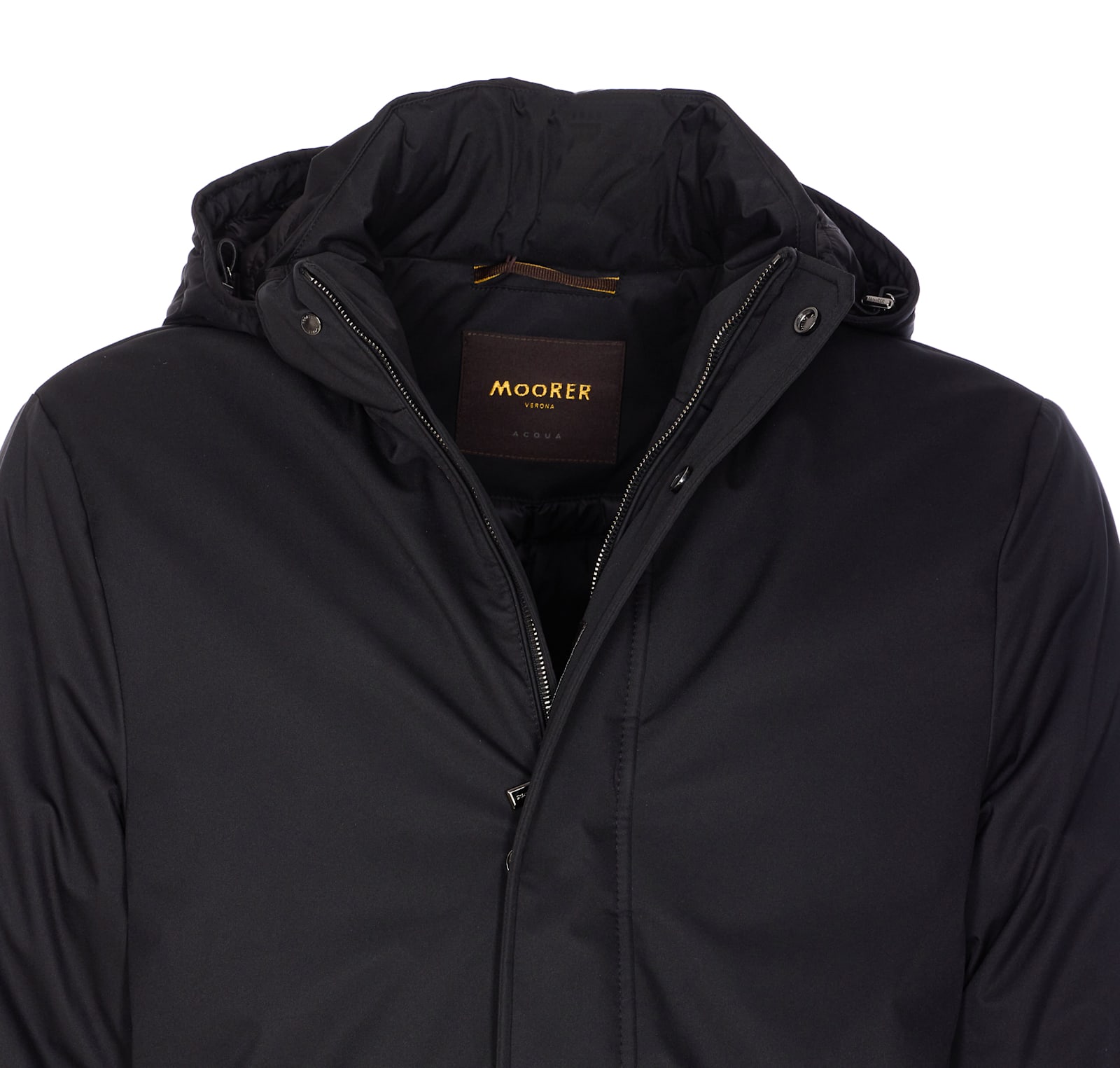 Moorer Long Padded Hooded Jacket With Adjustable Cuffs In Black