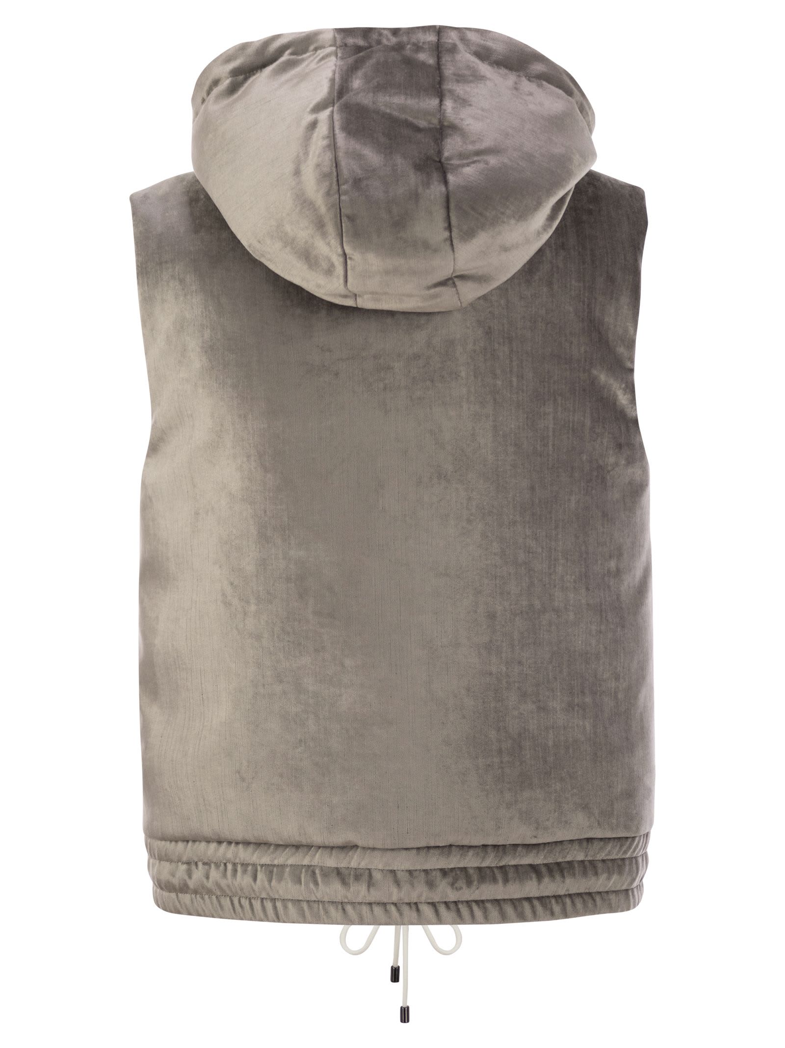 Shop Brunello Cucinelli Sleeveless Velvet Down Jacket Sleek In Silver