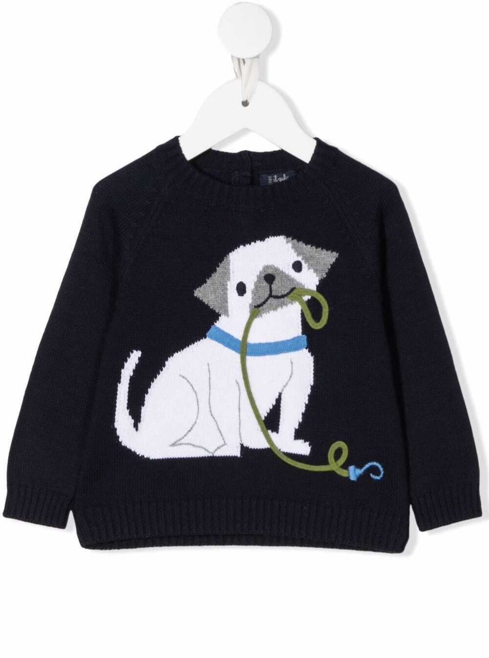 Il Gufo Kids Baby Boys Blue Cotton Sweater With Dog Print