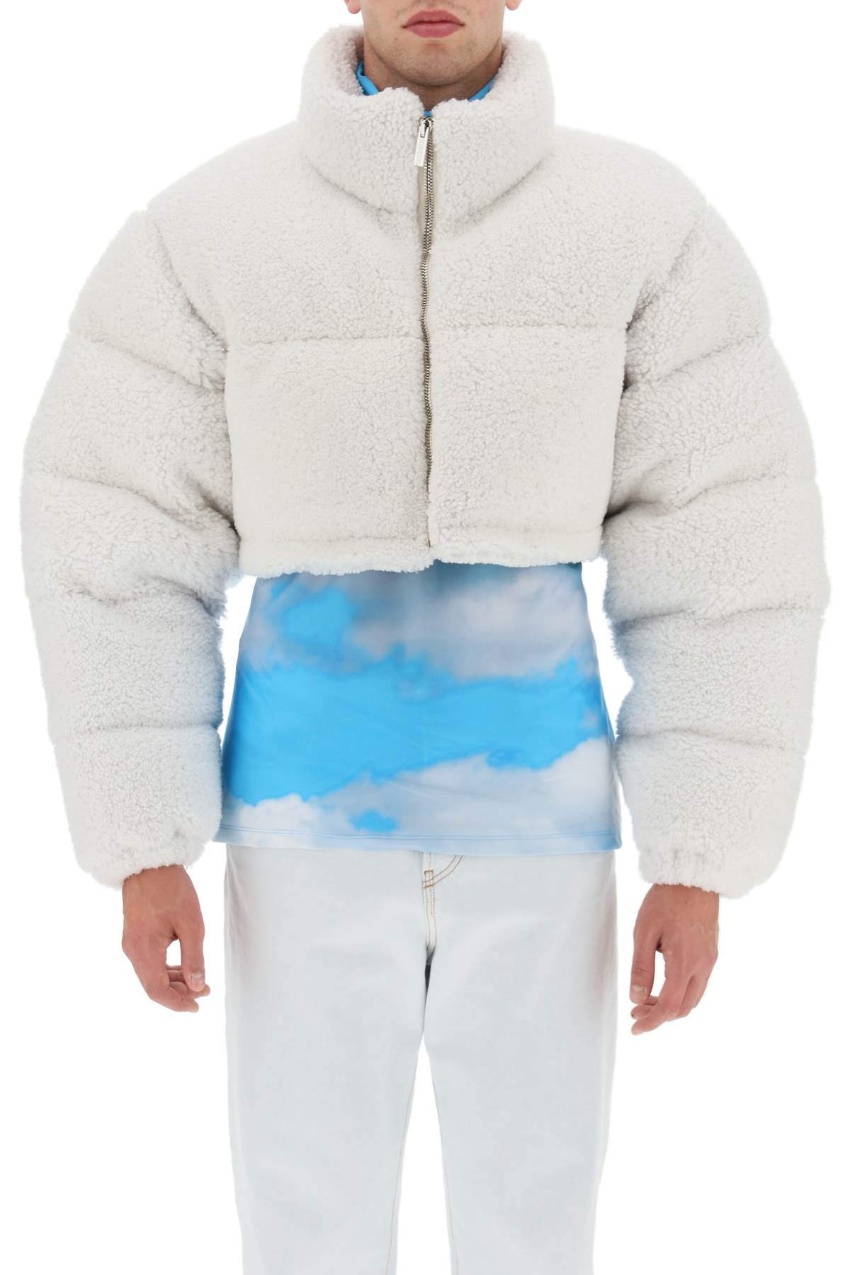 Shop Vtmnts Cropped Shearling Puffer Jacket In Cream (white)