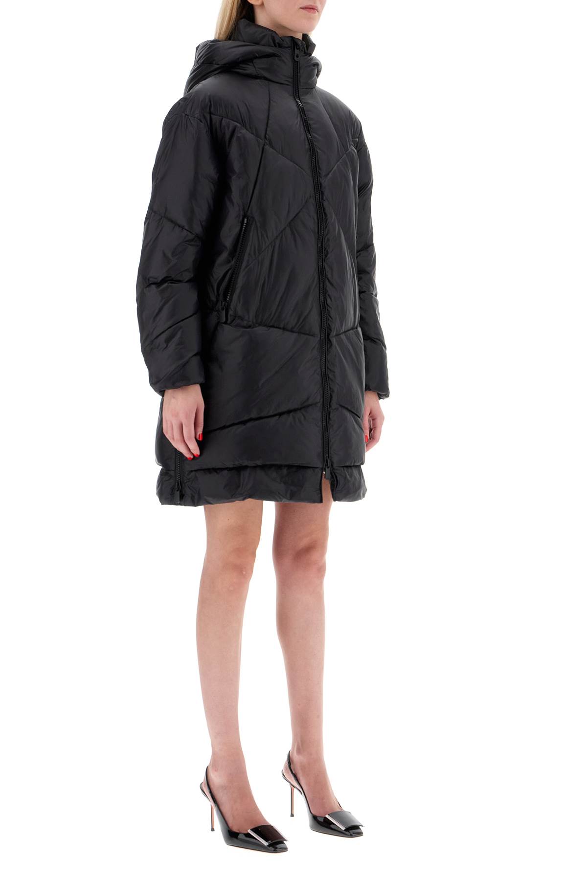 Shop Pinko Mid-length Down Jacket With Hood In Nero Limousine (black)