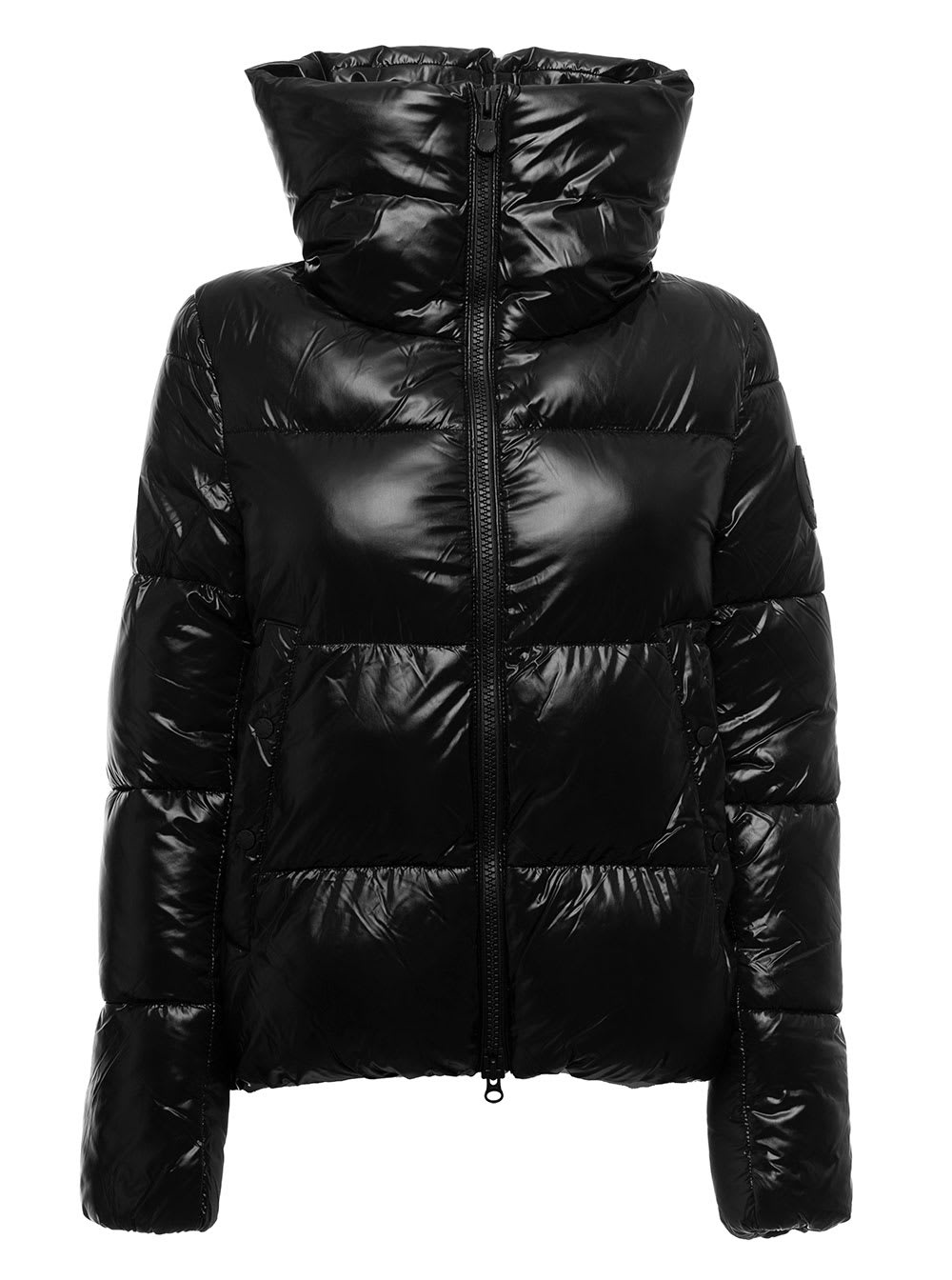 Isla Black Down Jacket In Shiny Tech Fabric With Maxi Collar Woman Save the Duck
