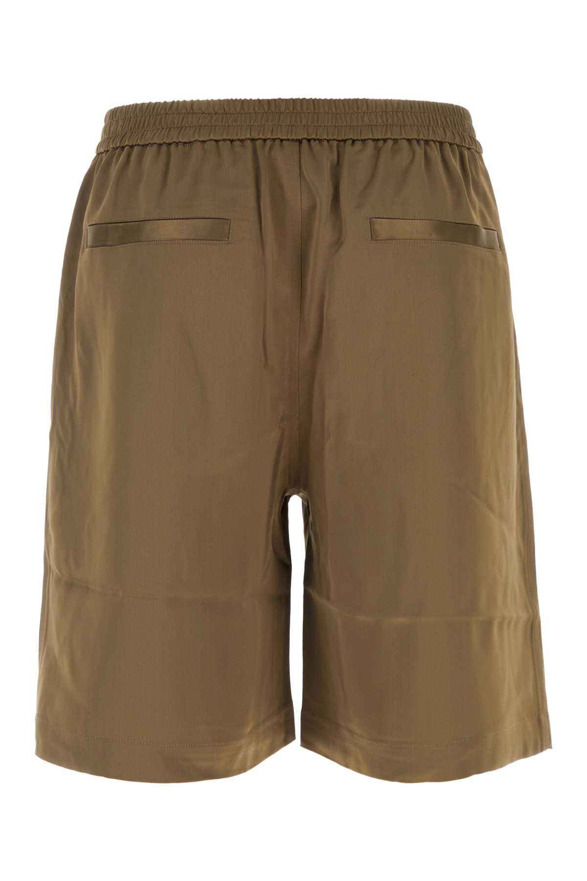 Shop Nanushka Khaki Satin Remko Bermuda Shorts In Darkkhaki