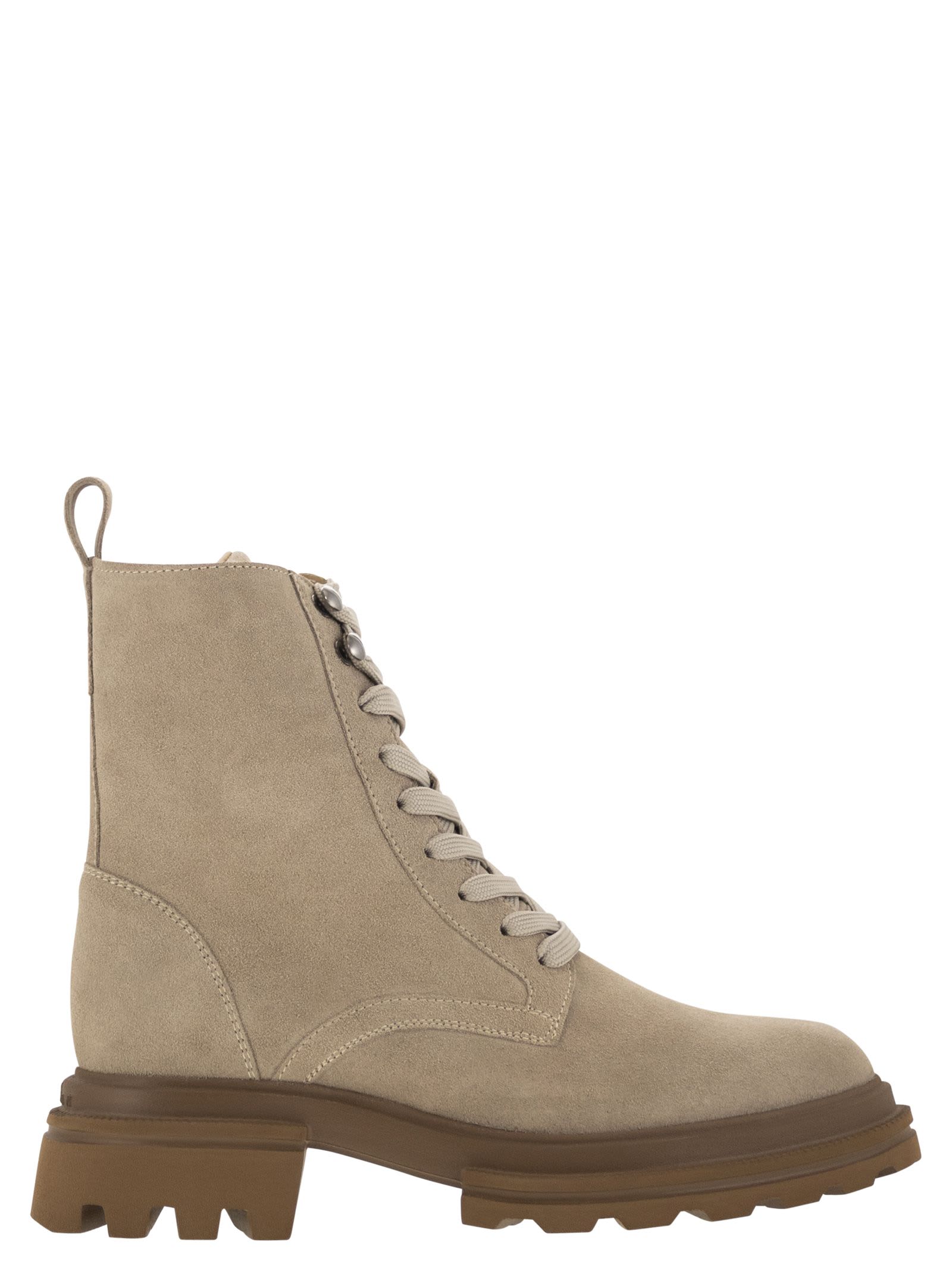 Shop Hogan H674 - Suede Lace-up Boot In Beige