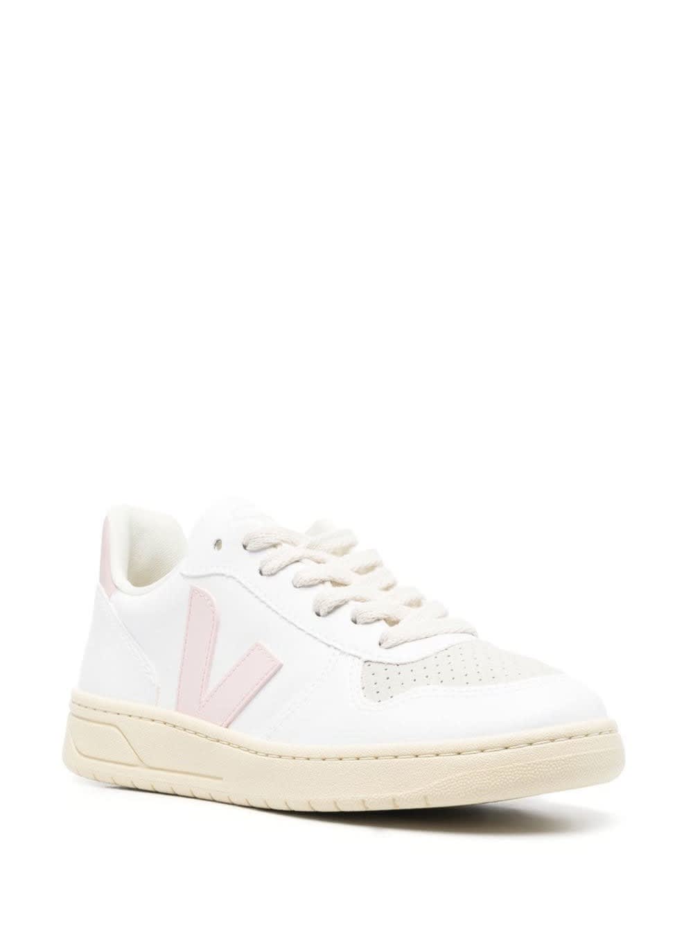 Shop Veja Sneakers V-10 With Logo In White And Pink Leather Woman