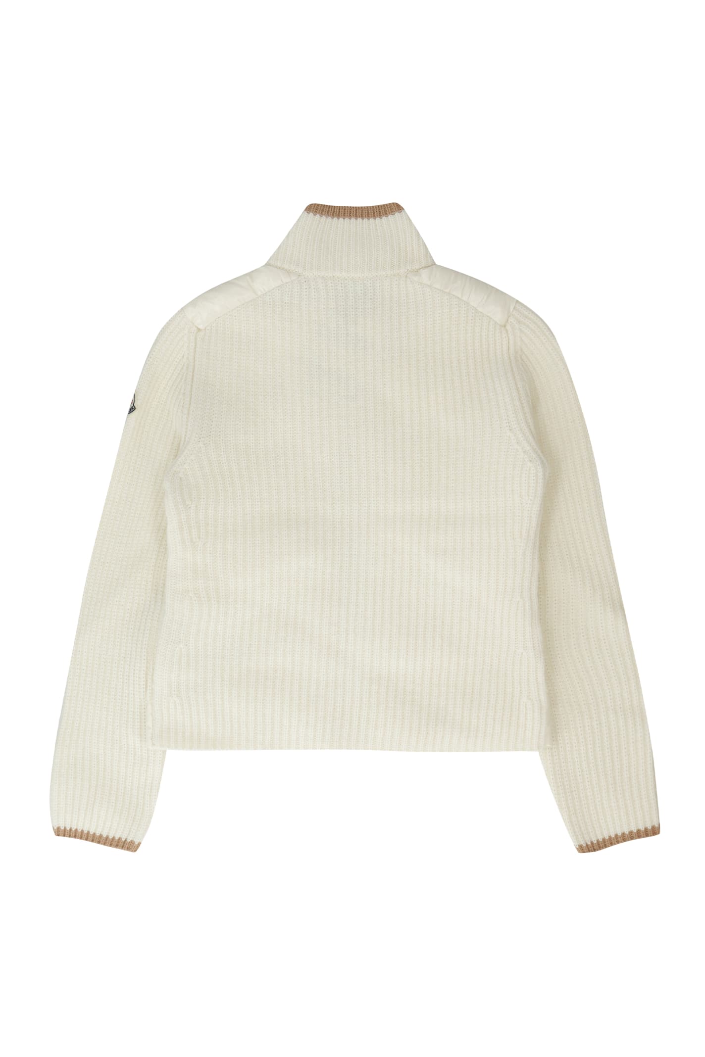 Moncler Cardigan With Padded Front Panel In Panna