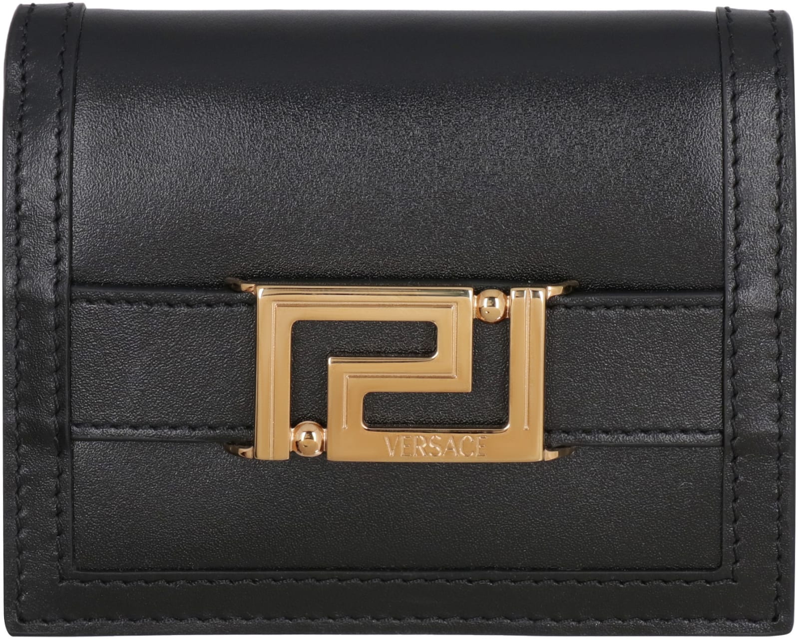 Shop Versace Greca Goddess Leather Wallet In Nero