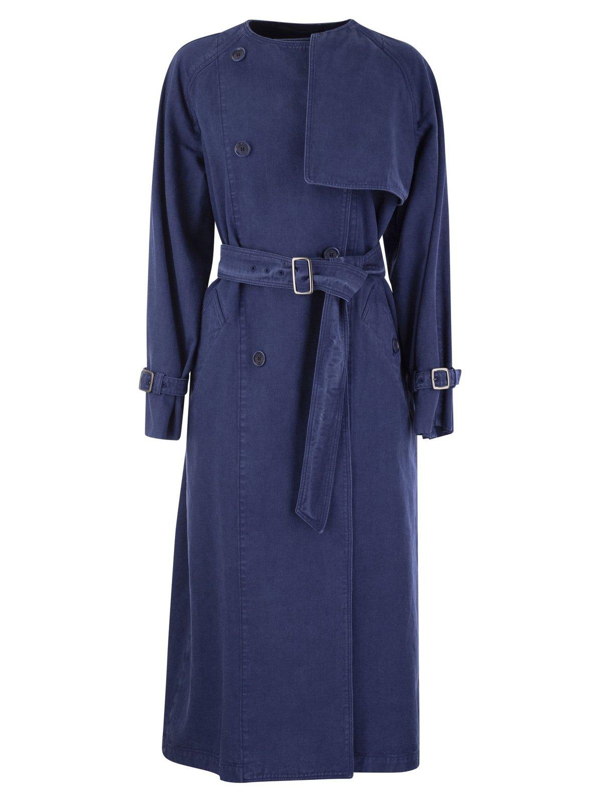Shop Max Mara Belted Double-breasted Trench Coat In Navy
