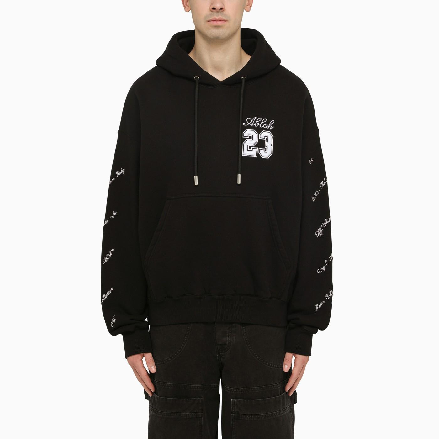 Off-white Embroidered Brushed Cotton Hoodie In Black/white