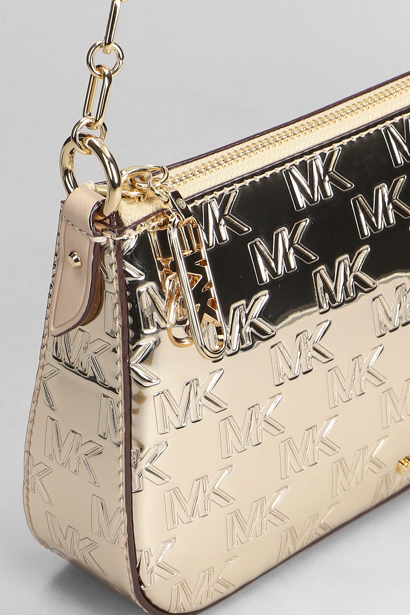 Shop Michael Kors Empire Shoulder Bag In Gold Leather