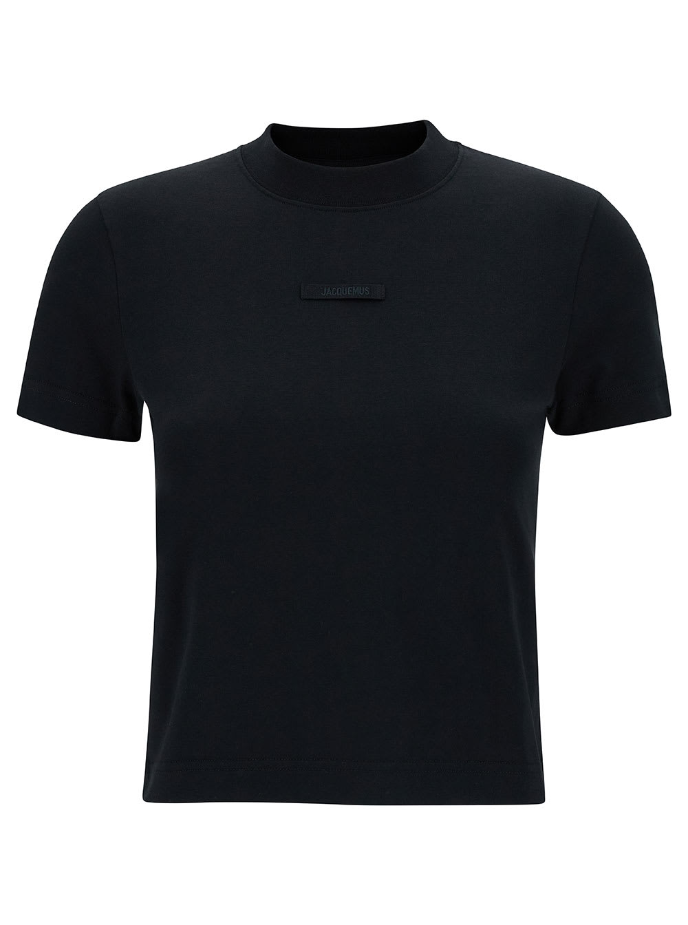 Black Fitted T-shirt With Logo Patch In Stretch Cotton Woman