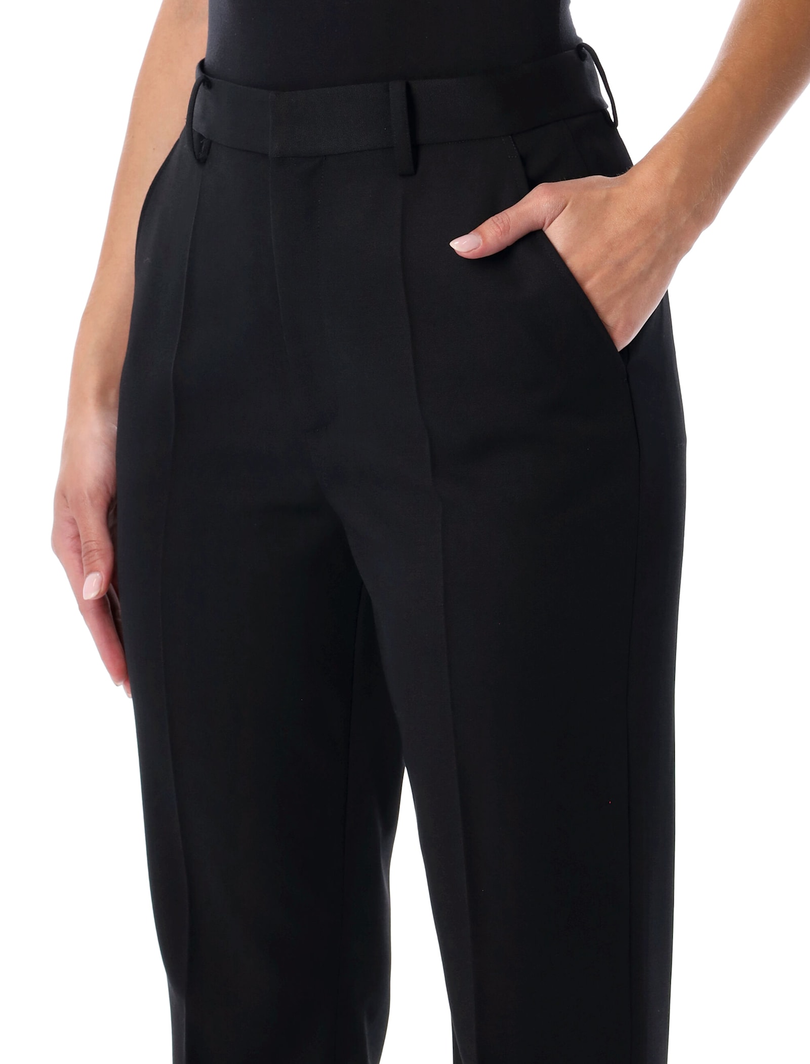 Ralph Lauren Tailored Slim Leg Wool Trousers In Black