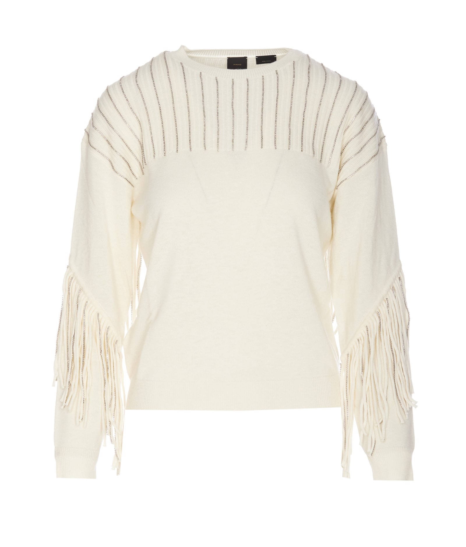 Shop Pinko Fringe Strass Sweater  In White