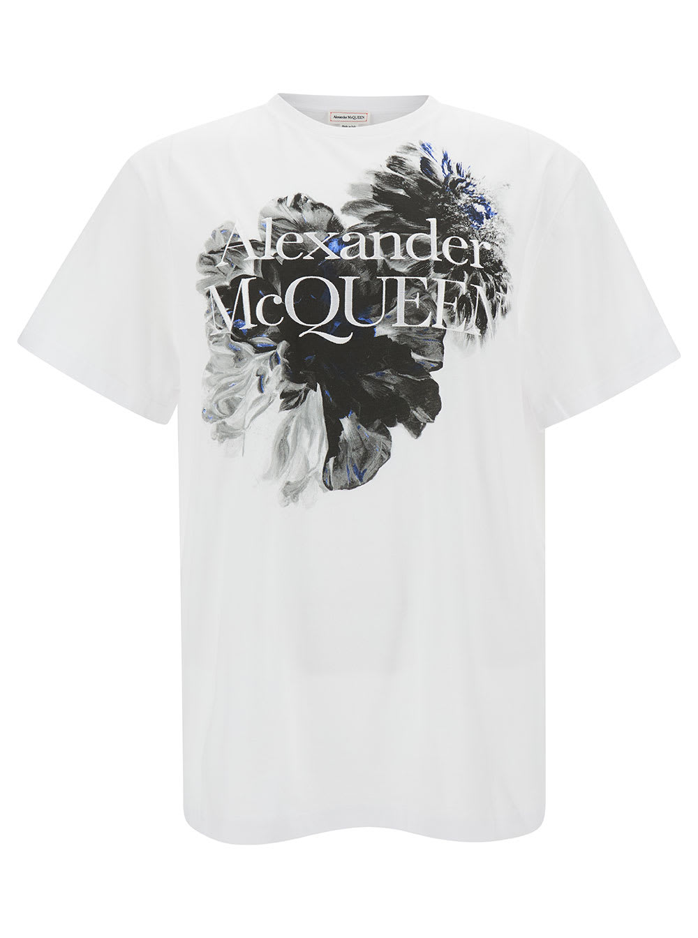 Shop Alexander Mcqueen White Crewneck T-shirt With Graphic And Logo Print In Cotton Man