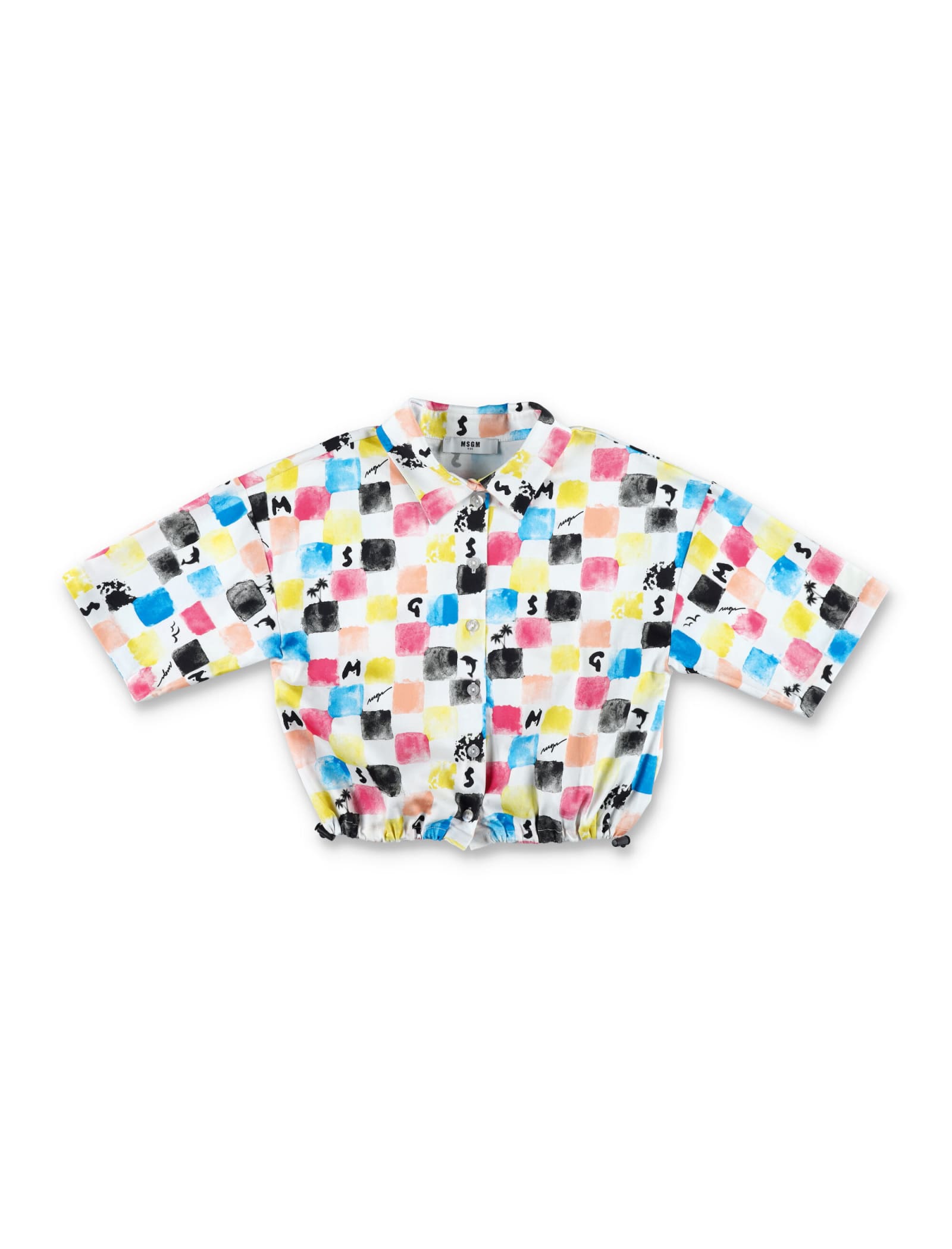 Msgm Kids' Printed Cropped Shirt In Multicolor