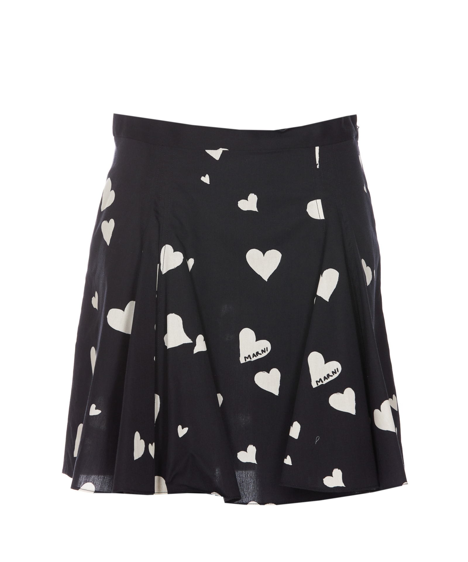 Marni Heart Print High Waist A-line Cotton Skirt In Black