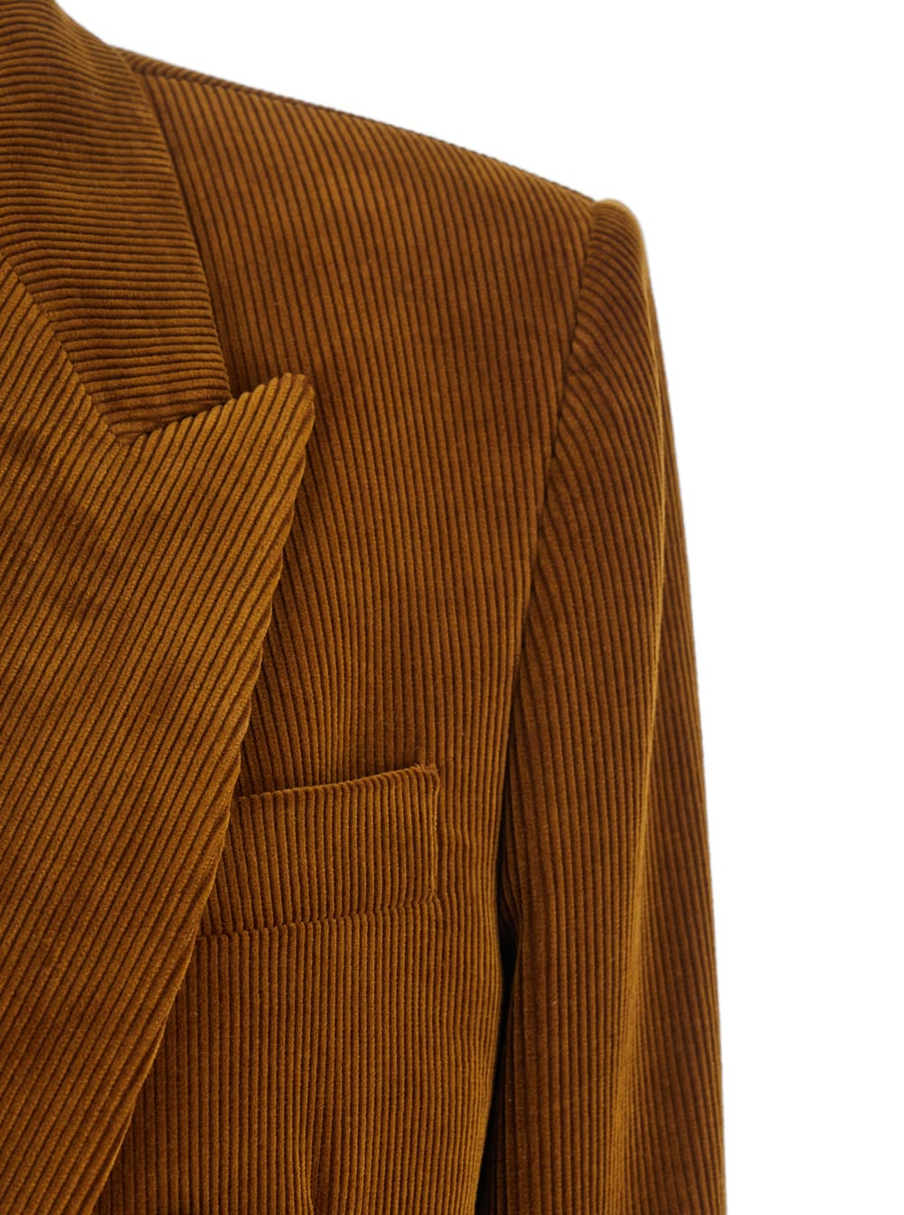Saint Laurent Brown Double-breasted Jacket With Notched Revers And In Corduroy Woman In Brown