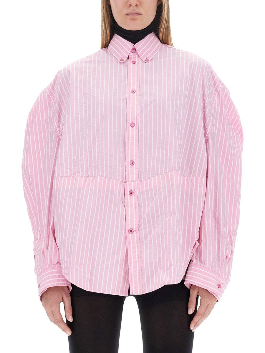 Shop Balenciaga Striped Oversized Shirt In Pink