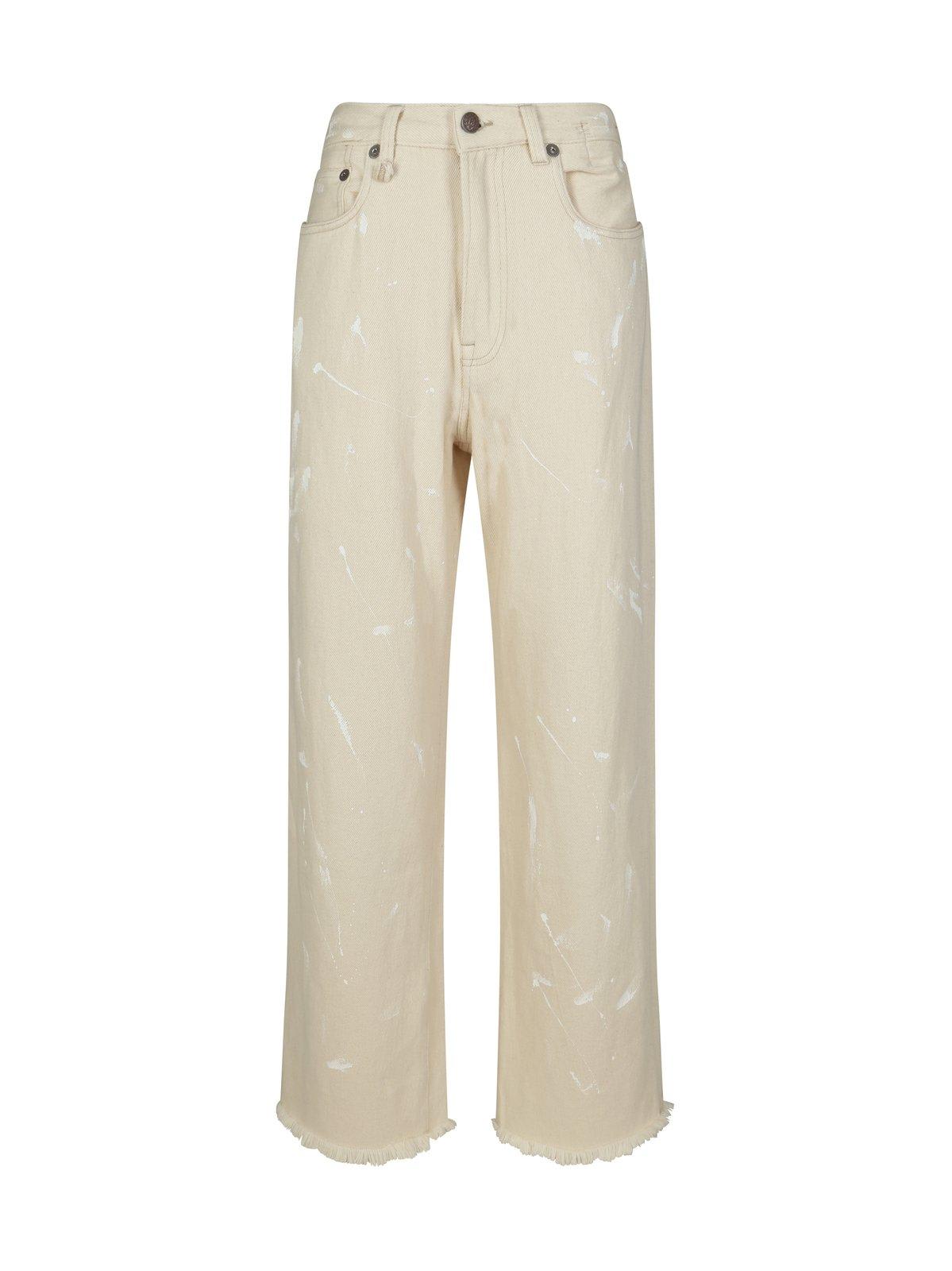 Shop R13 Darcy Paint-splatter High Waist Wide-leg Jeans In Beige