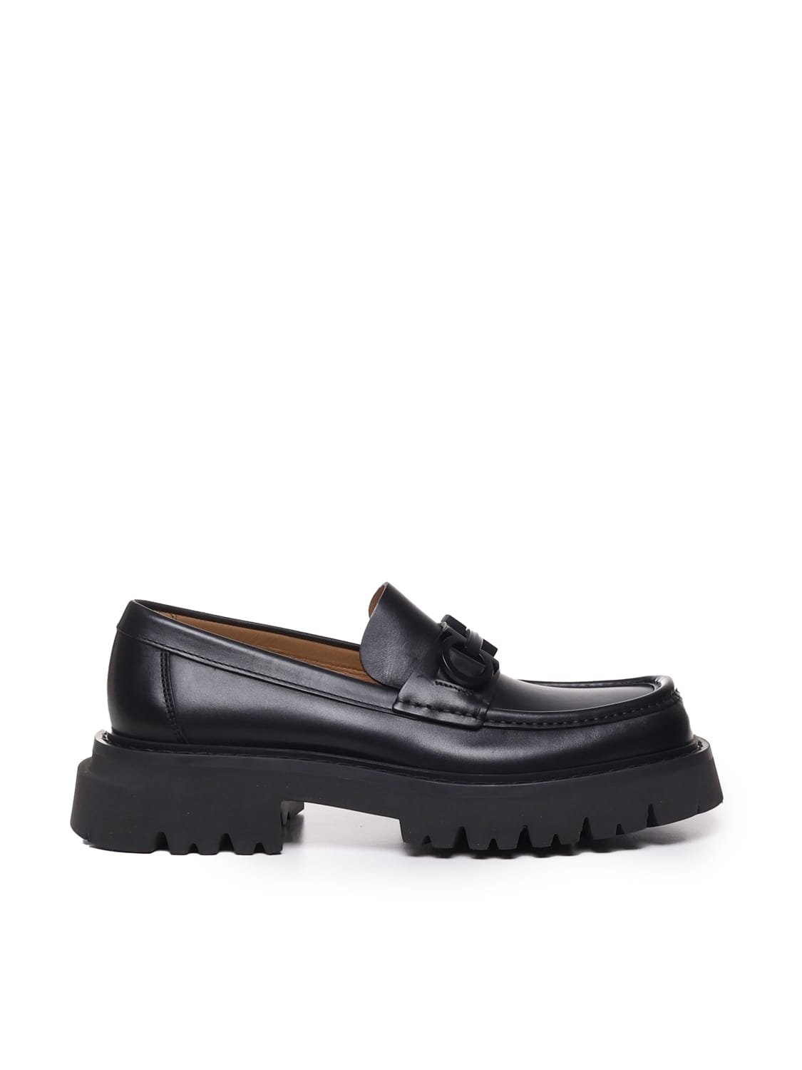 Shop Ferragamo Calfskin Gancini Loafers In Black
