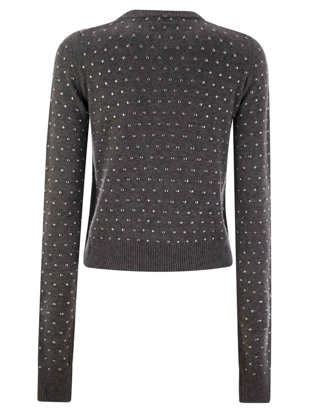 Shop Sportmax Embellished Crewneck Long-sleeved Jumper In 009 Antracite