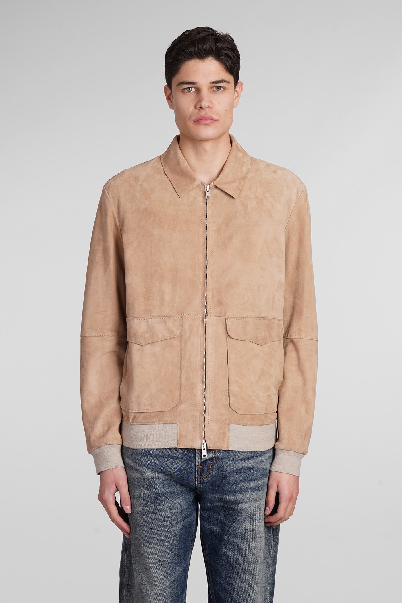 Dfour Leather Jacket In Beige Leather