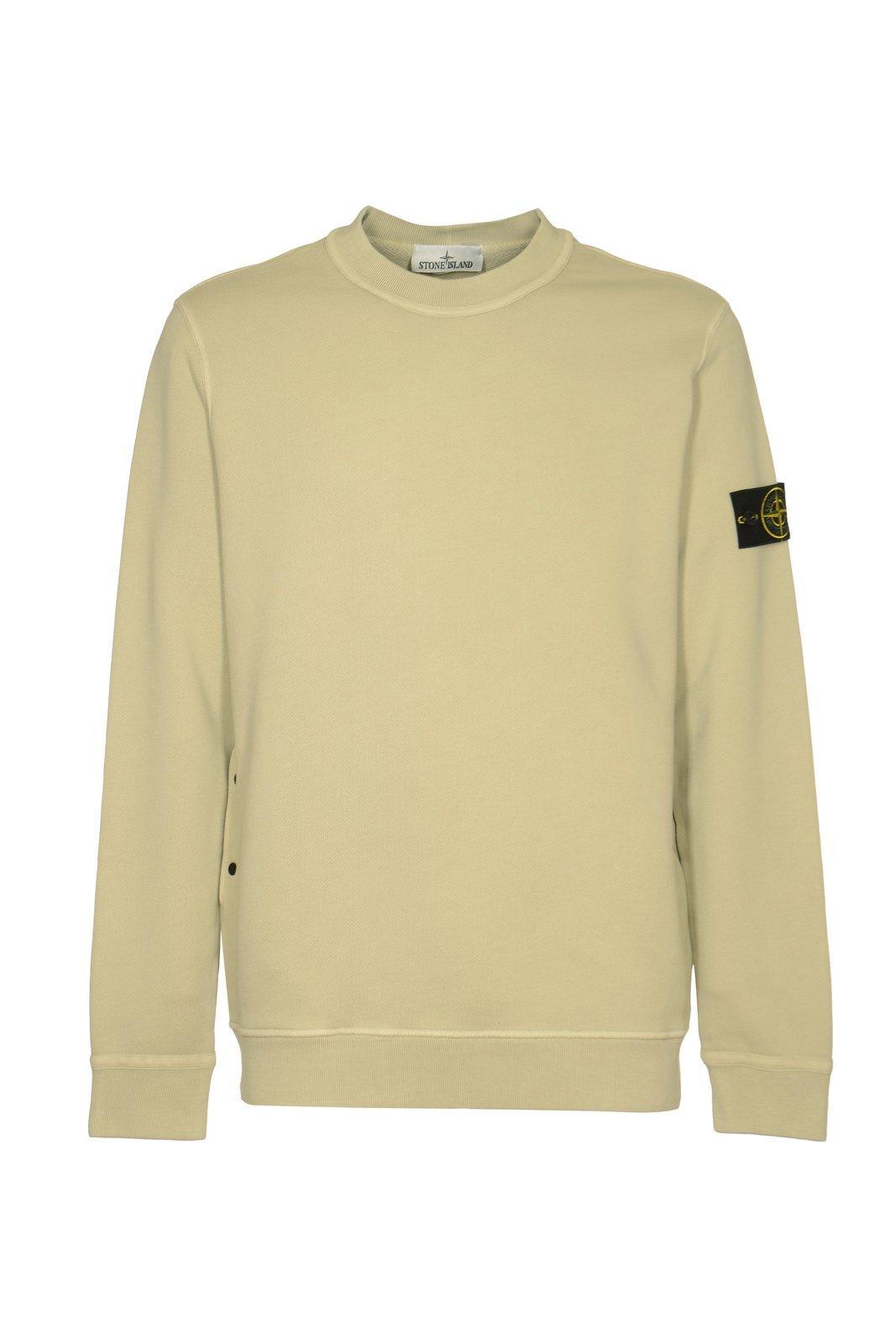 Shop Stone Island Logo-patch Crewneck Sweatshirt In Plaster