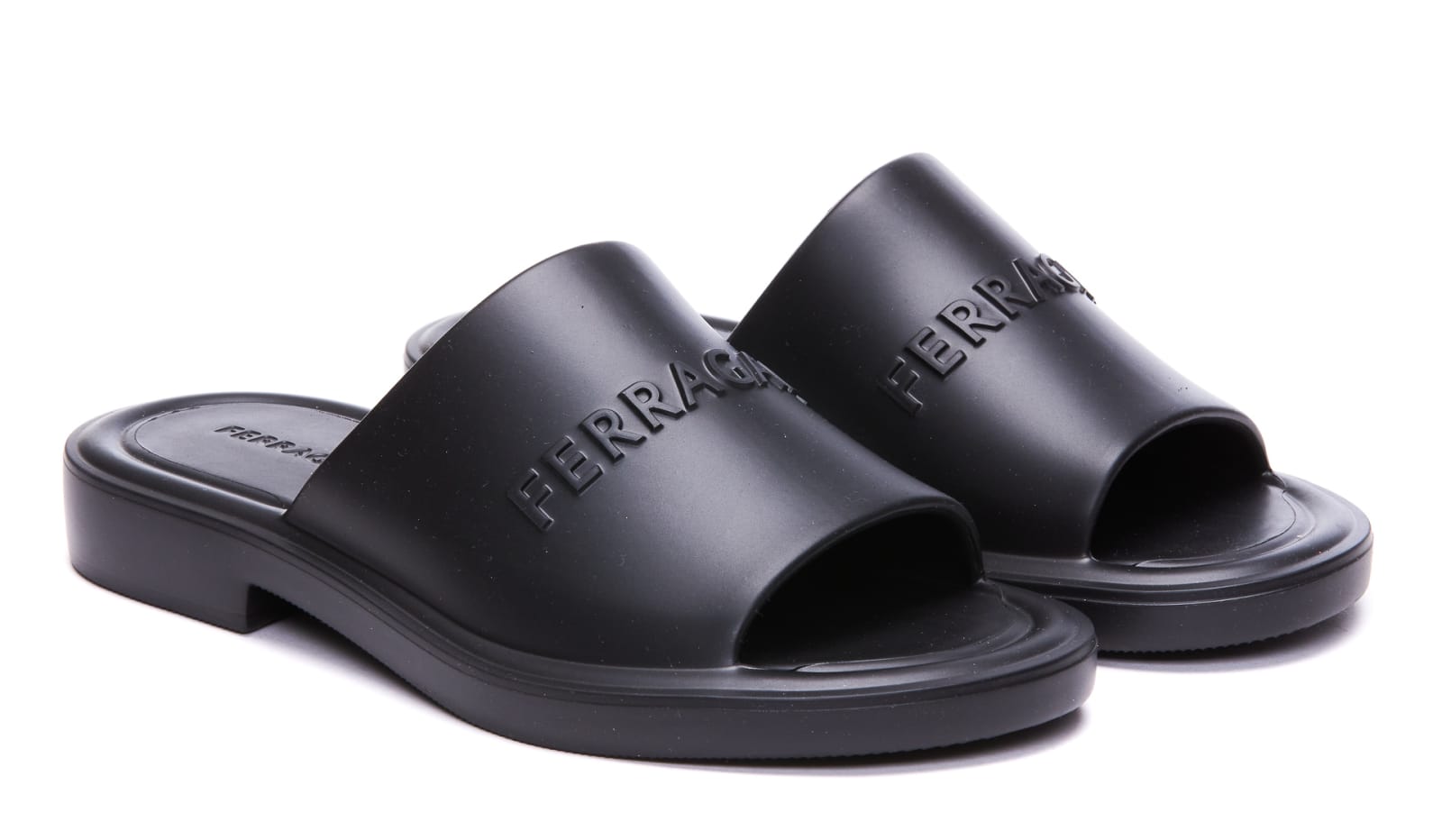 Shop Ferragamo Logo Flat Sandals In Black