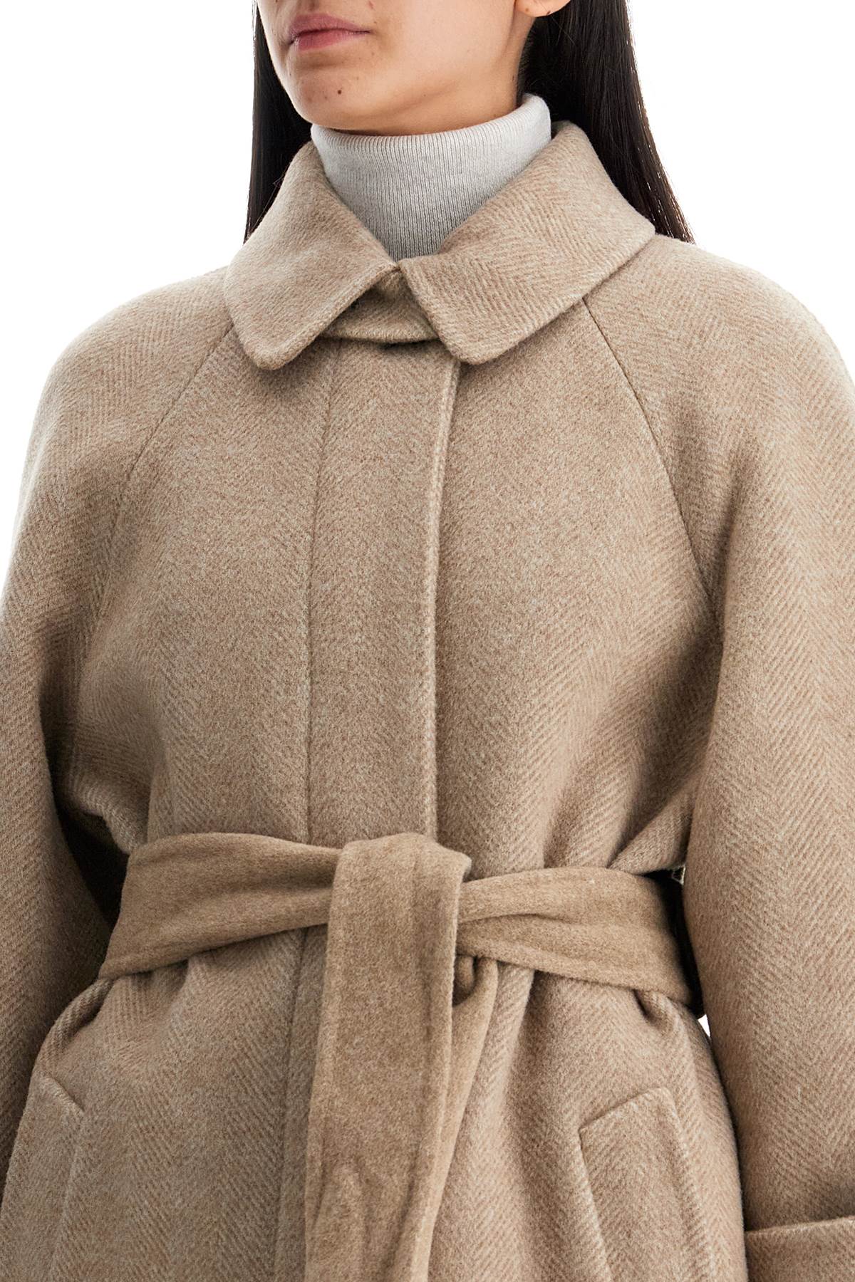 Shop Brunello Cucinelli Wool And Cashmere Coat With Belt. In Brown/panama (beige)