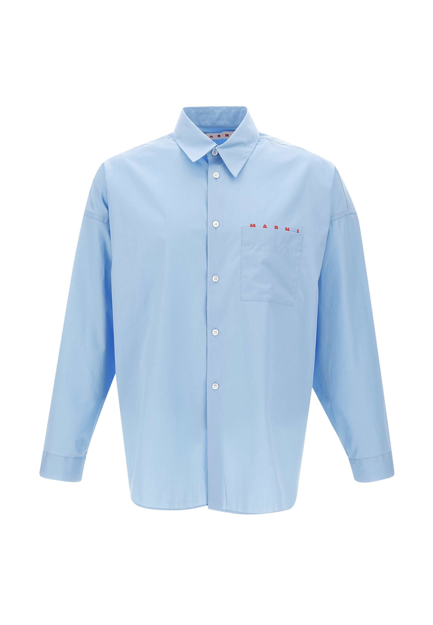 Shop Marni Organic Cotton Poplin Shirt In Light Blue