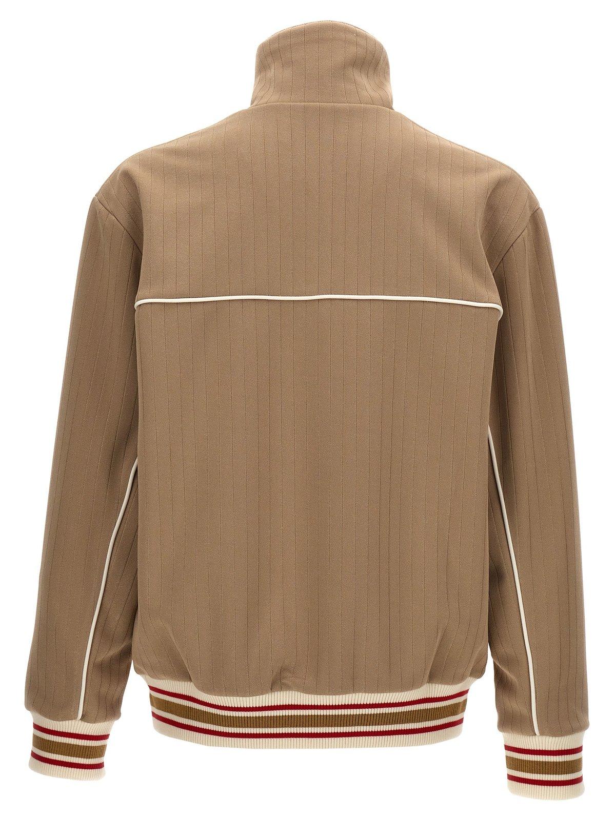 Shop Golden Goose Logo Ribbed Jacket In Pale Khaki