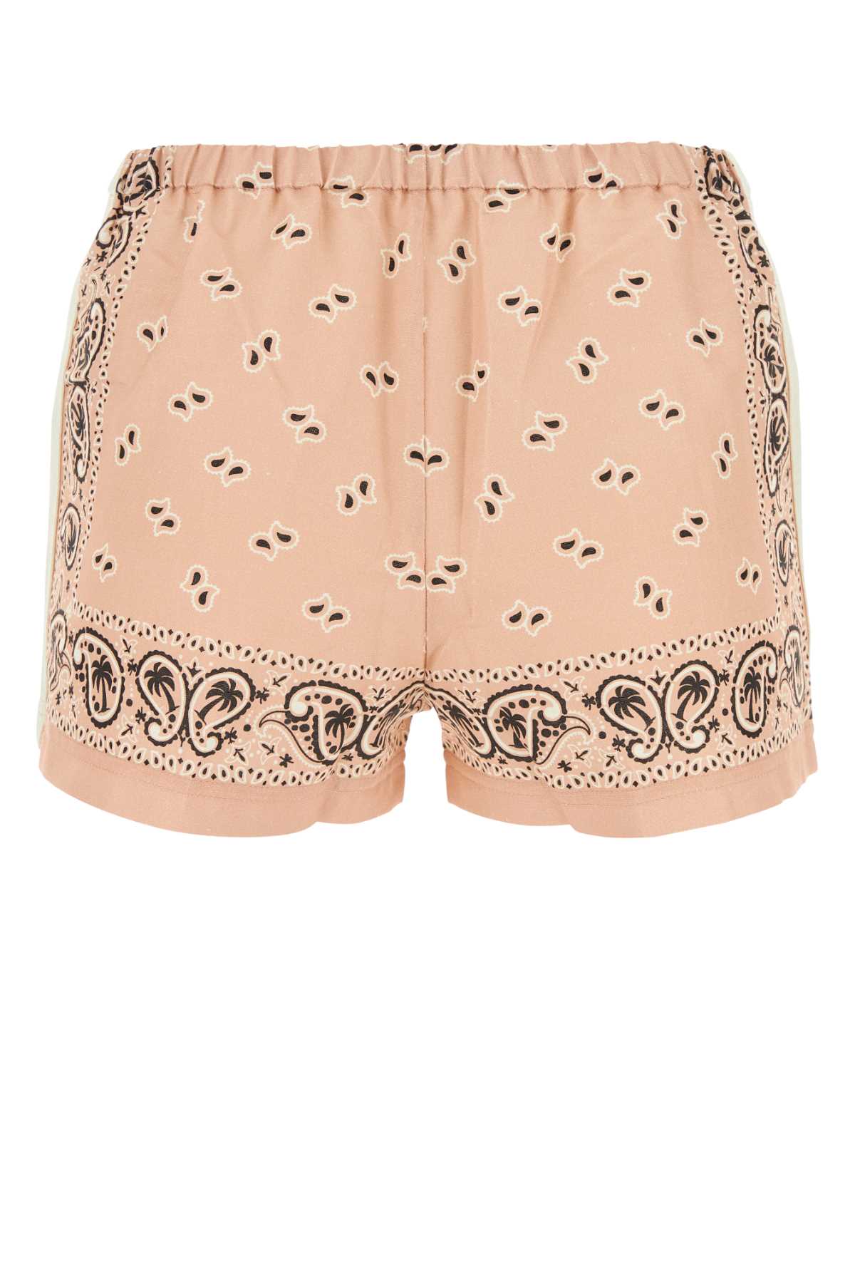 Shop Palm Angels Printed Linen Blend Shorts In Pinkoffwhite