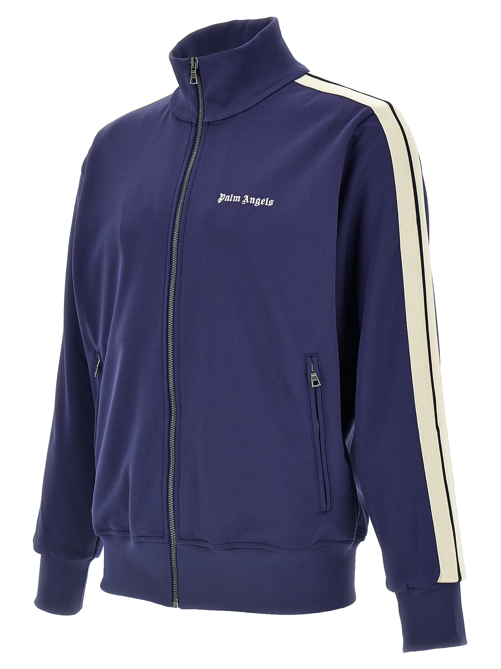 Shop Palm Angels Jersey Zip-up Track Jacket In Navy Blue Off White